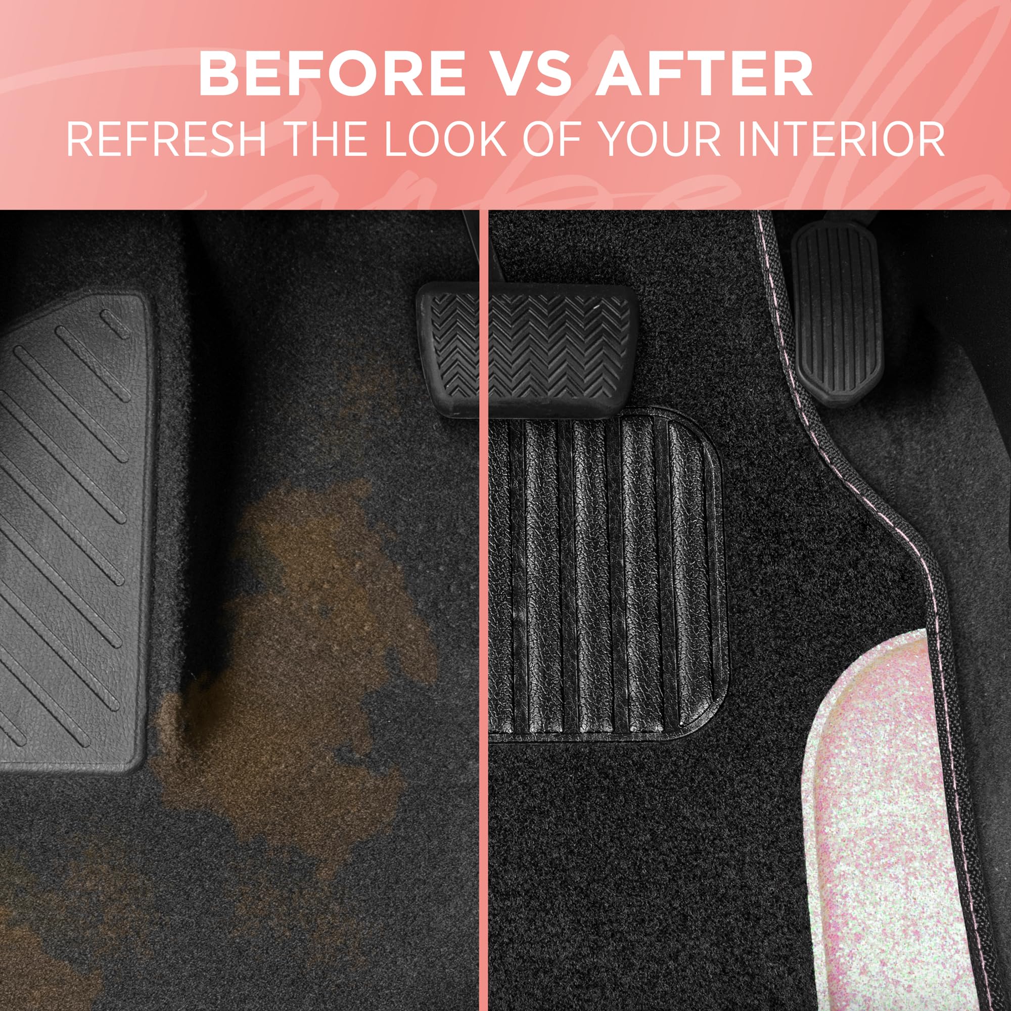 Carbella Glitter Bling Car Mats 4-Piece Set Two-Tone Shiny Carpet Car Floor Mats Stain-Resistant Floor Mats for Cars — view 4