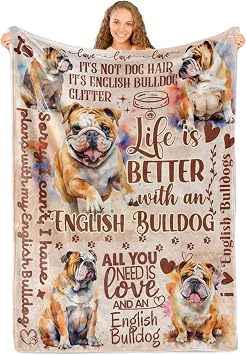 Huglanket English Bulldog Gifts، English Bulldog Throw Blanket for Women، Flannel Blanket for Dog Lover، Dog Owner، 65 x 50 Inches
