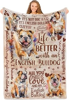 English Bulldog Gifts, English Bulldog Throw Blanket for Women, Flannel Blanket for Dog Lover, Dog Owner, 65 x 50 Inches