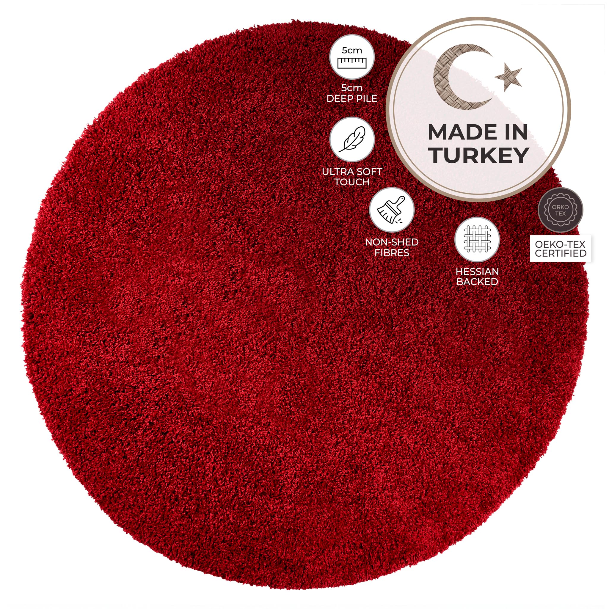 Bravich Round Green Rug 150cm (5') 5cm Pile Green Shaggy Large Circle Thick Fluffy Living Room Hessian Backed Washable — view 174