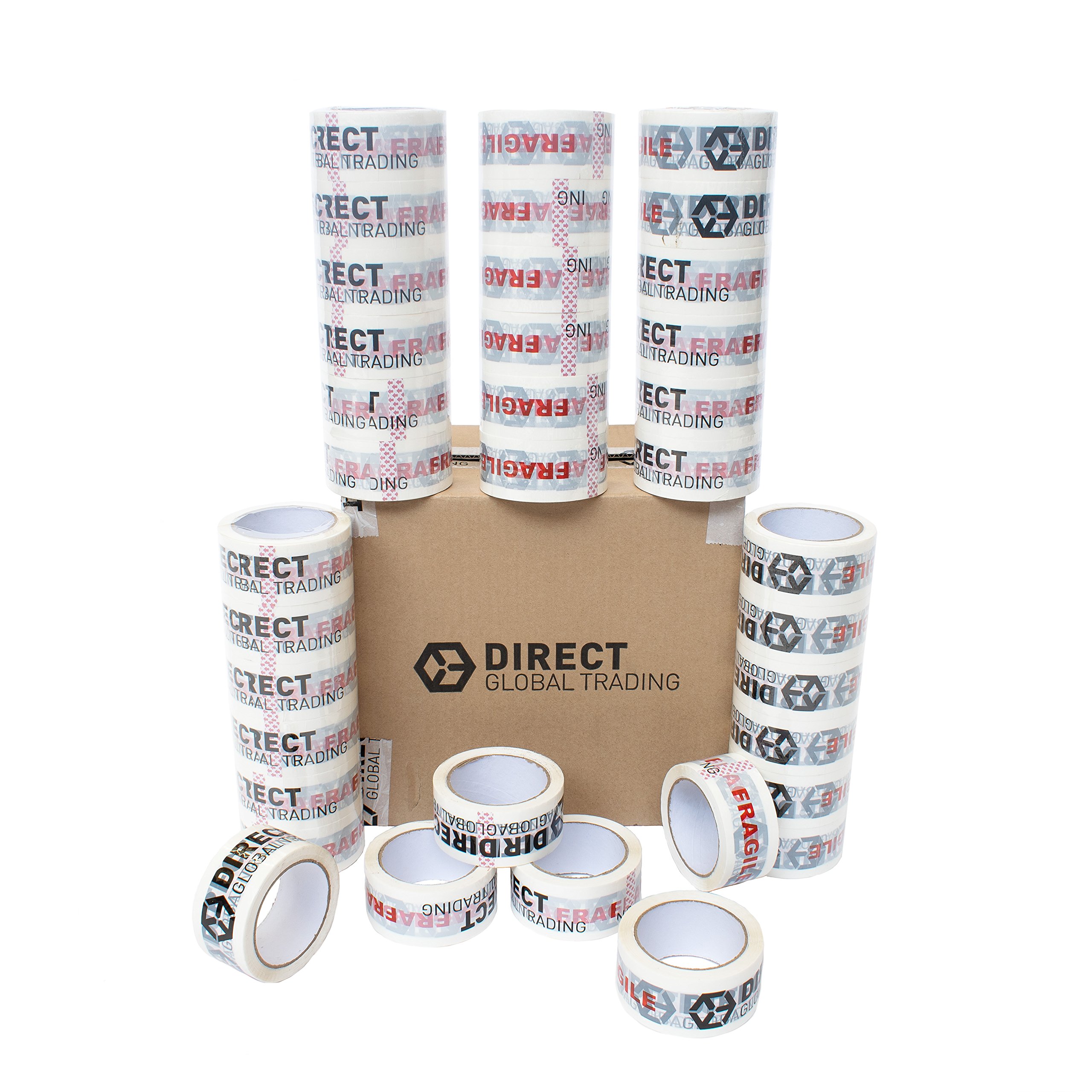 Direct Global TradingPack of 36 Rolls of Quality None Snap Printed Fragile Tape 48mm 25 Micron Ideal for Packing Moving House