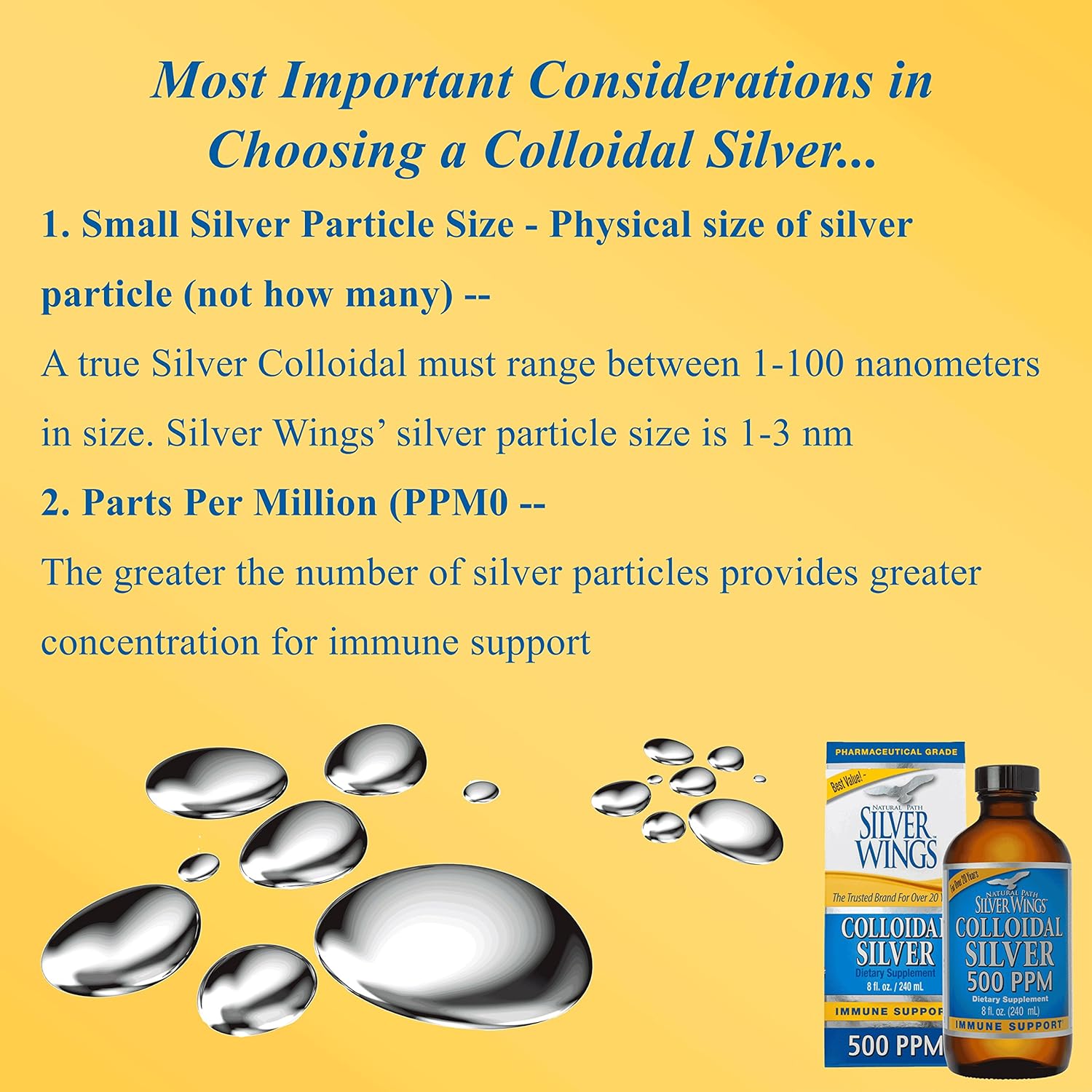 Natural Path Silver Wings - Colloidal Silver 500 ppm - Pure Mineral Supplement - Immune Support for Your Family - Powerful Healing without a Bad Taste (8 ounce,240ml) : Health & Household