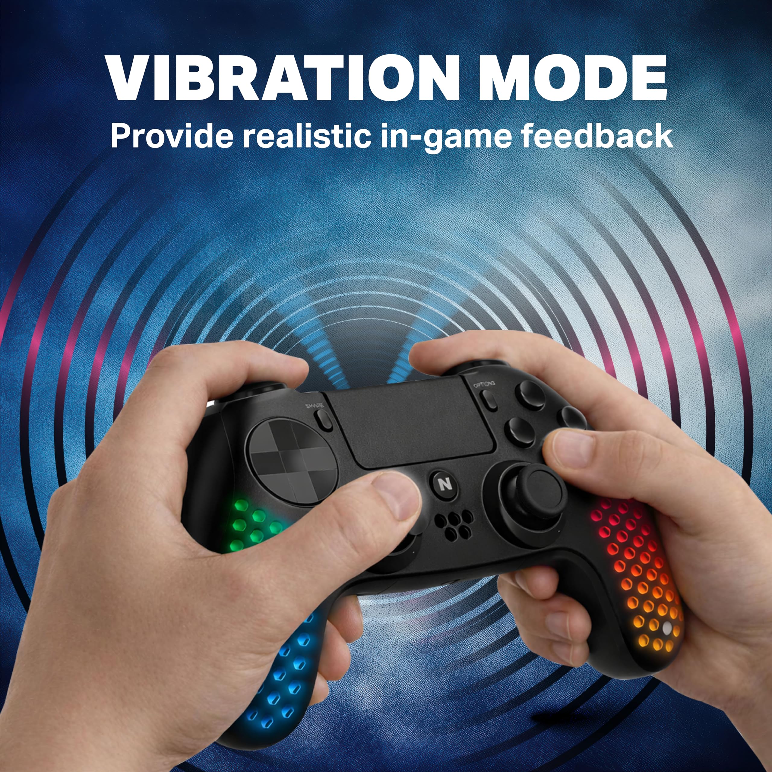 NITHO Wireless Controller per PS4/PC/Android/iOS/PS3, Controller di Gioco con Sensore a 6 Assi, Luci RGB LED, Doppia Vibrazione, Jack Audio da 3.5 mm, Gamepad Joystick per PS4/PC