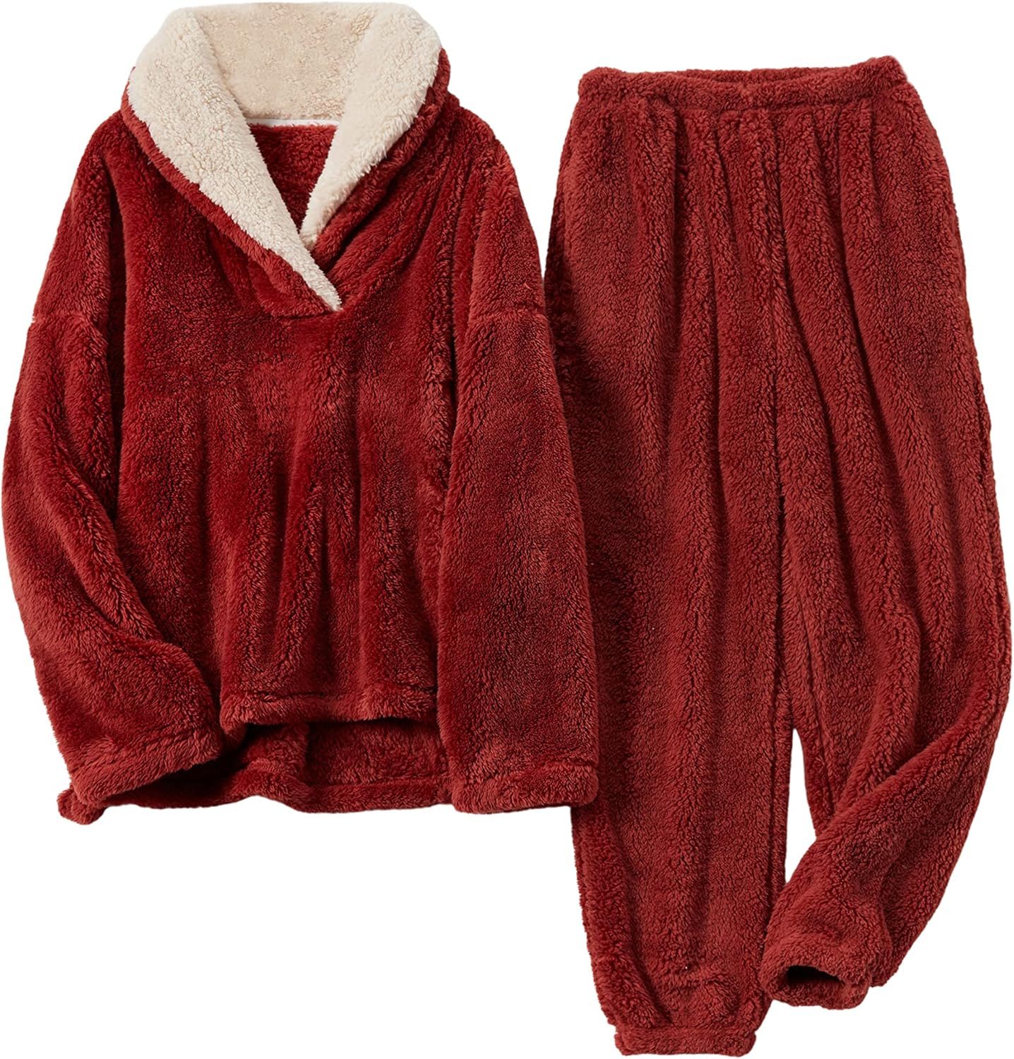 Yeokou Women's Fleece Pajamas Sets Fluffy Sleepwear Warm Sherpa Pullover Pants with Pockets