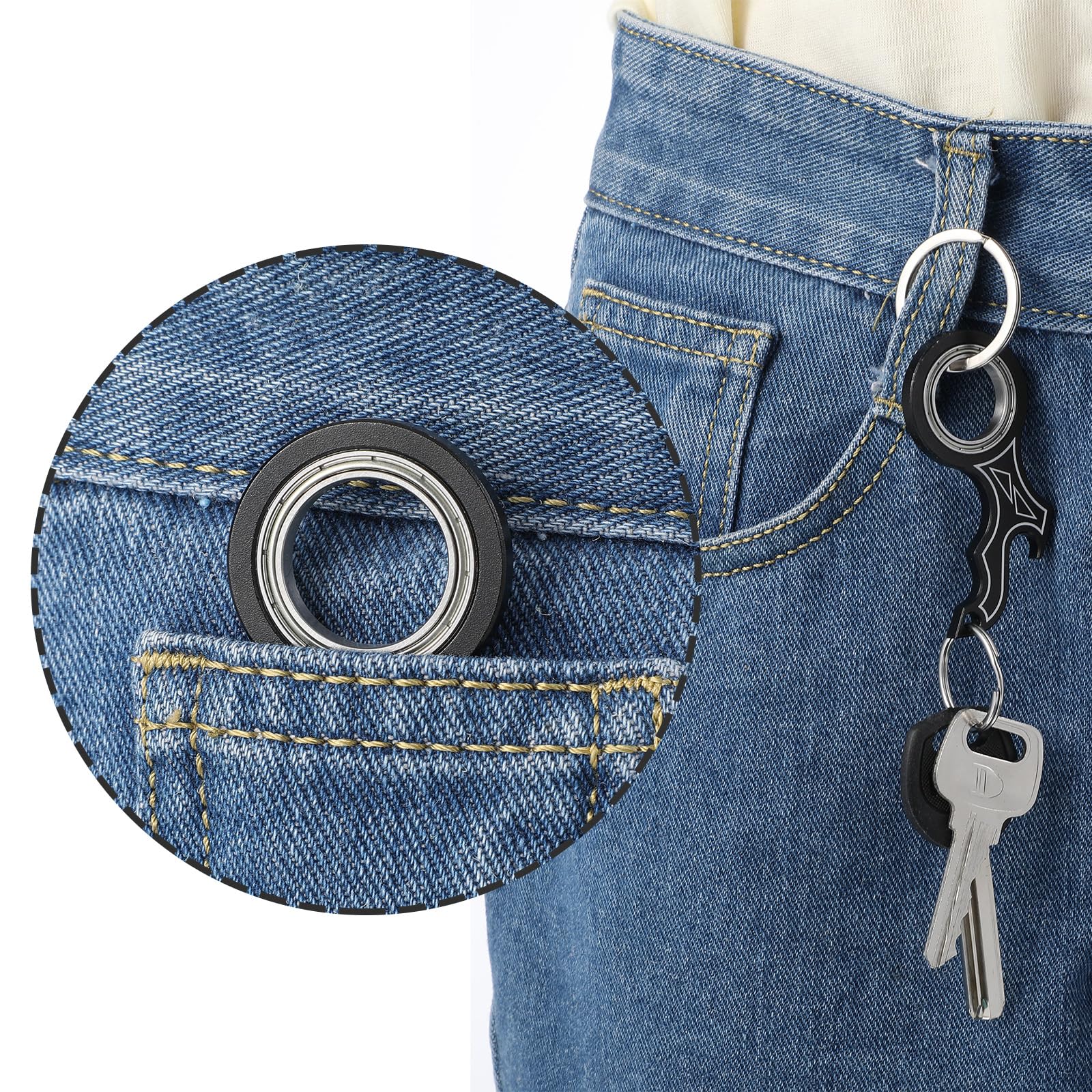 Nogeqi Spinner kluczyk Fidget Keyring Przenośny spinner do palców kluczyk z pierścieniem Zabawka do treningu palców, obrotowy brelok dla dzieci i dorosłych, łagodzenie lęku Kluczyk Fidget