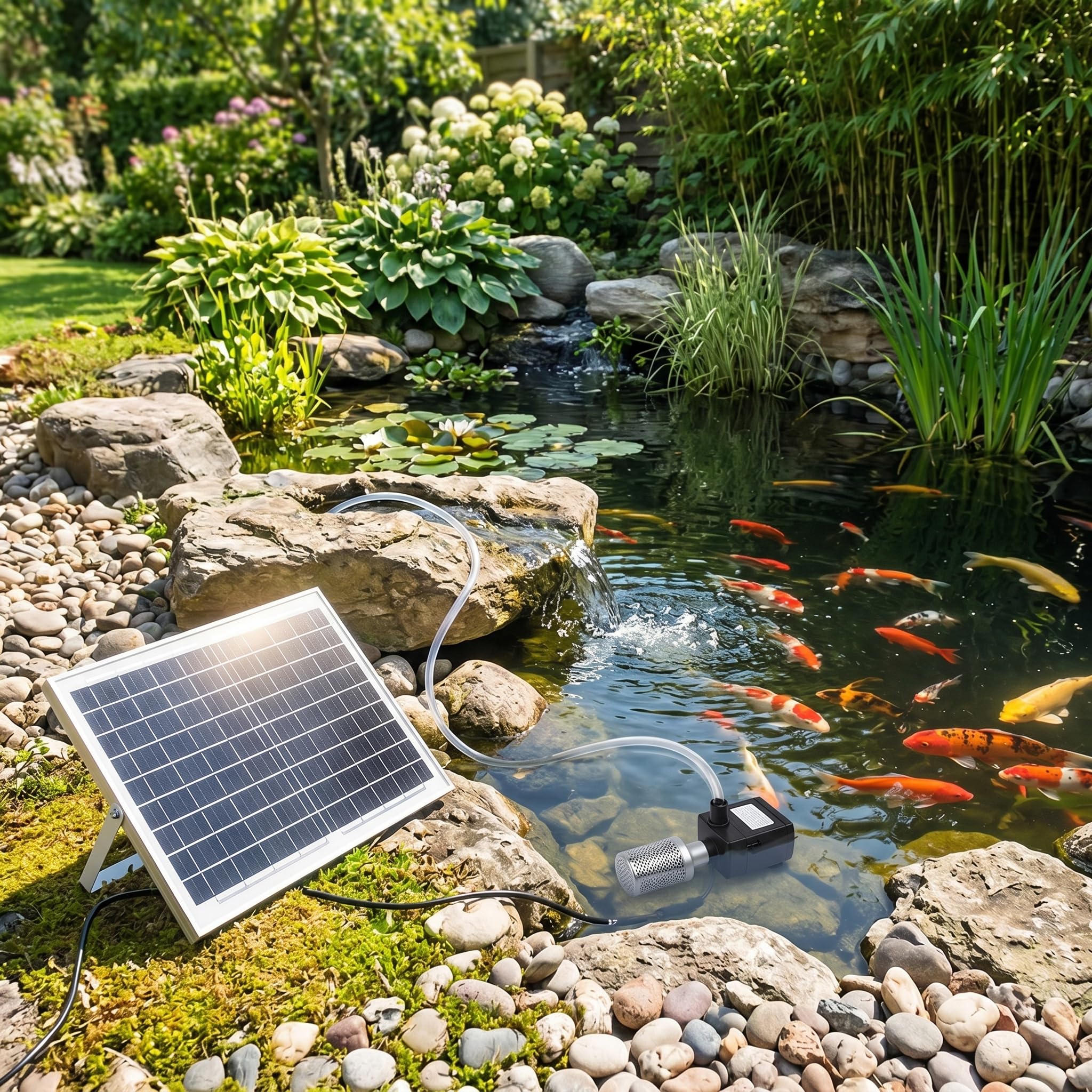 Kit de filtre solaire pour bassin à poissons - Pompe submersible - Filtre biologique pour bassin à poissons