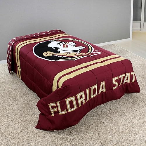 College Covers Everything Comfy Florida State Seminoles - Edredón reversible con logotipo grande, suave y colorido, tamaño matrimonial Florida State