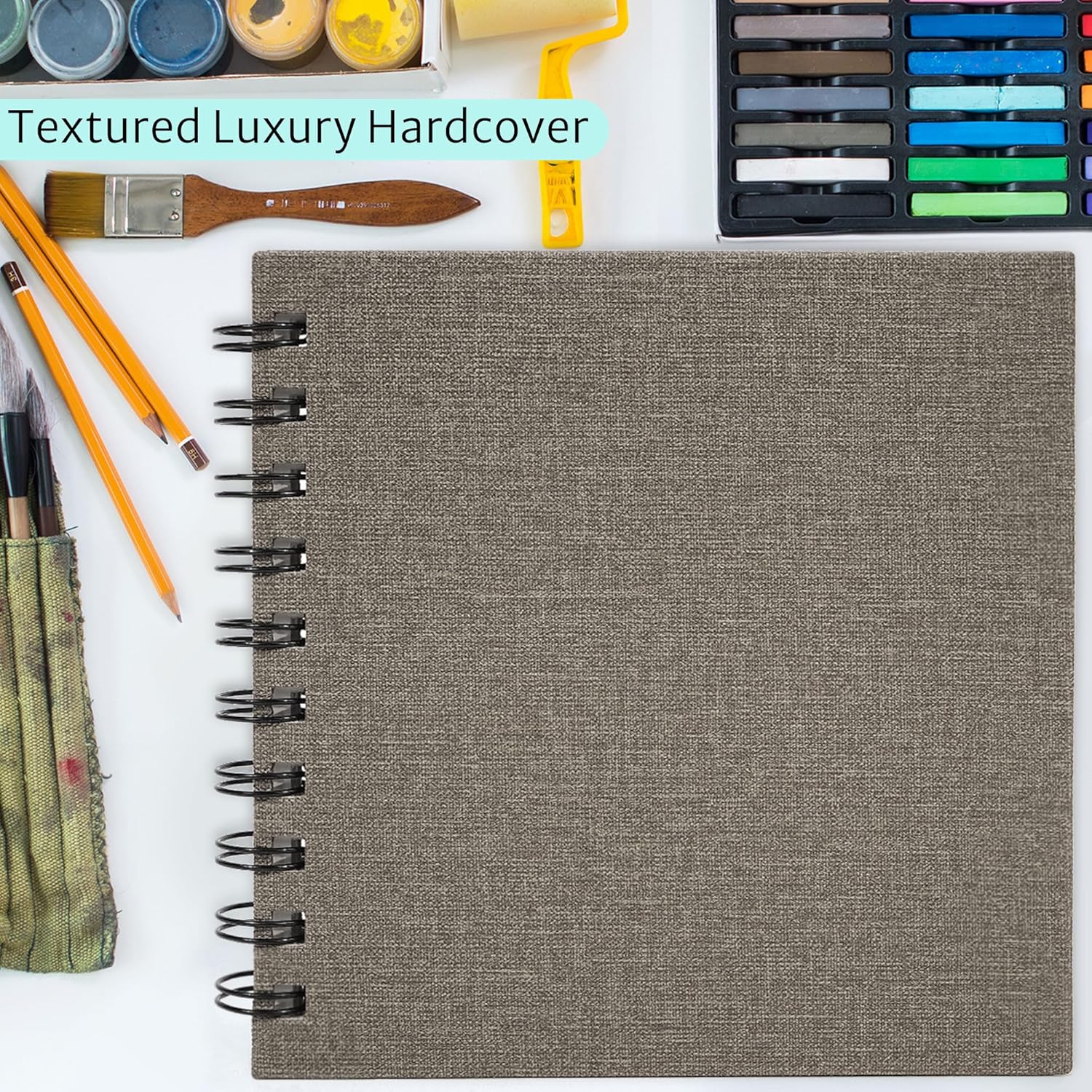 Vienrose Watercolor Book, 12.1"x9" Watercolor Journal with 36 Sheets 140 LB (300 GSM) Cotton Watercolor Paper, Grey Leather Cover Travel Art Journal for Painting & Notes
