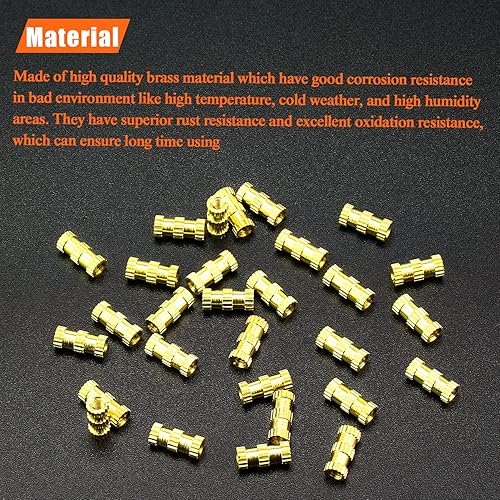 Miniatura 2 de HELIFOUNER 100 piezas de insertos de tuerca de latón, insertos roscados moleteados, piezas de incrustación, tuercas de incrustación, tuercas de