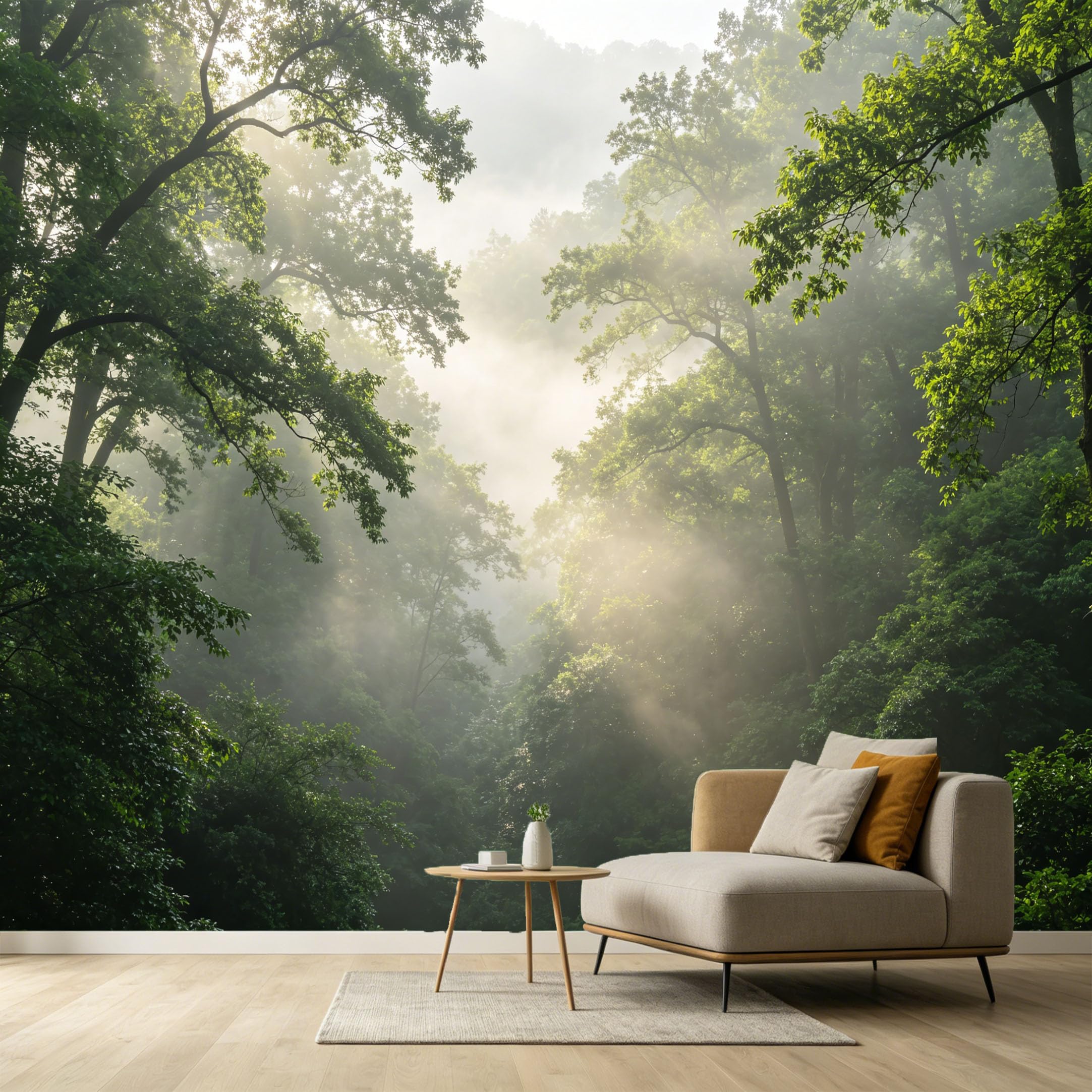 Custom Size Wall Murals Misty Morning Forest Landscape Sunbeams Canopy Trees SelfAdhesive Wall Fabric Removable Large Wallpaper for Photo Living Room Interior Decor