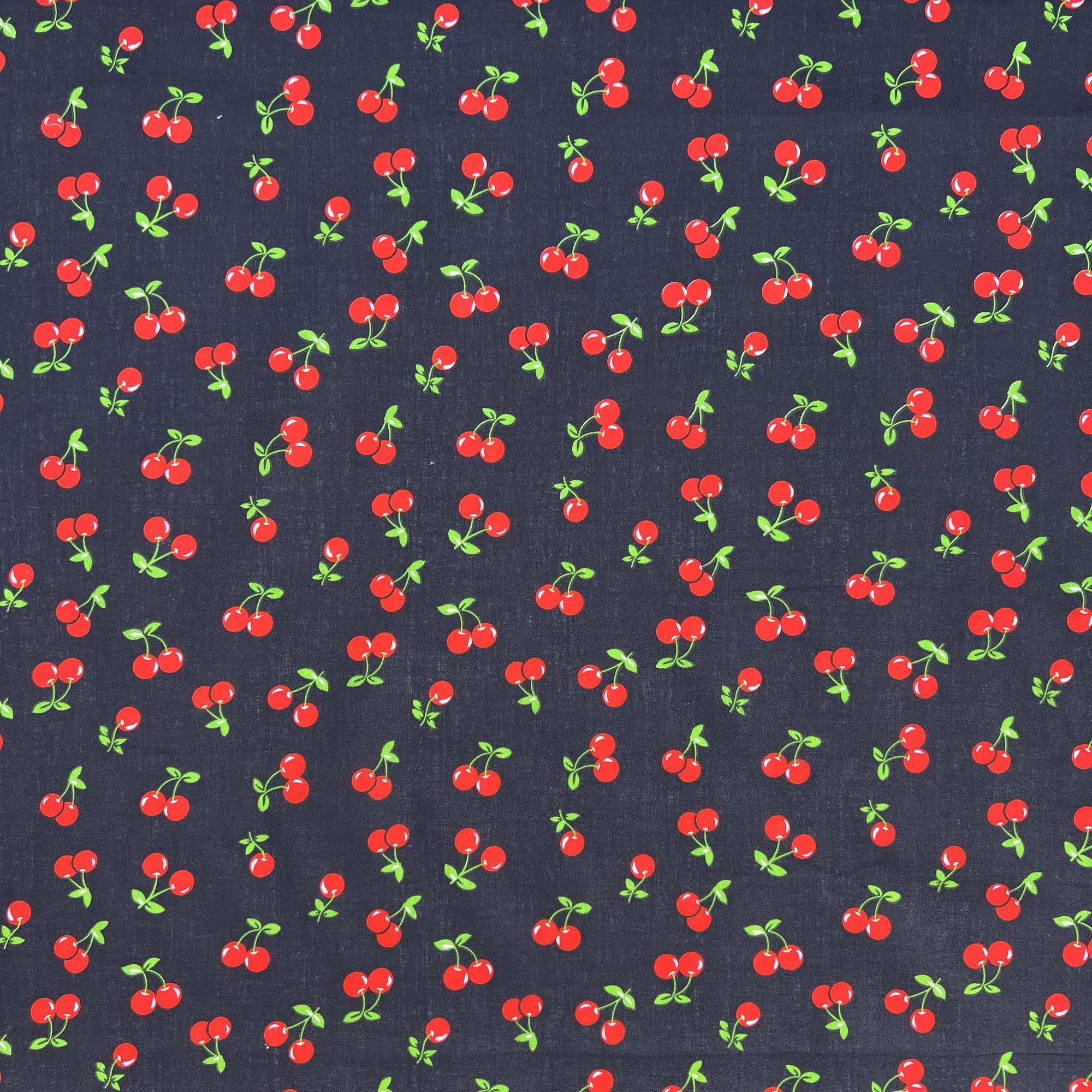 Printed Polycoton Poly Cotton Cherries Fruits Design Novelty Children's Kids Dress Craft Bunting Fancy Dress Sewing Fabric Material | 45" - 112 cm Wide (per Metre, Navy Blue)