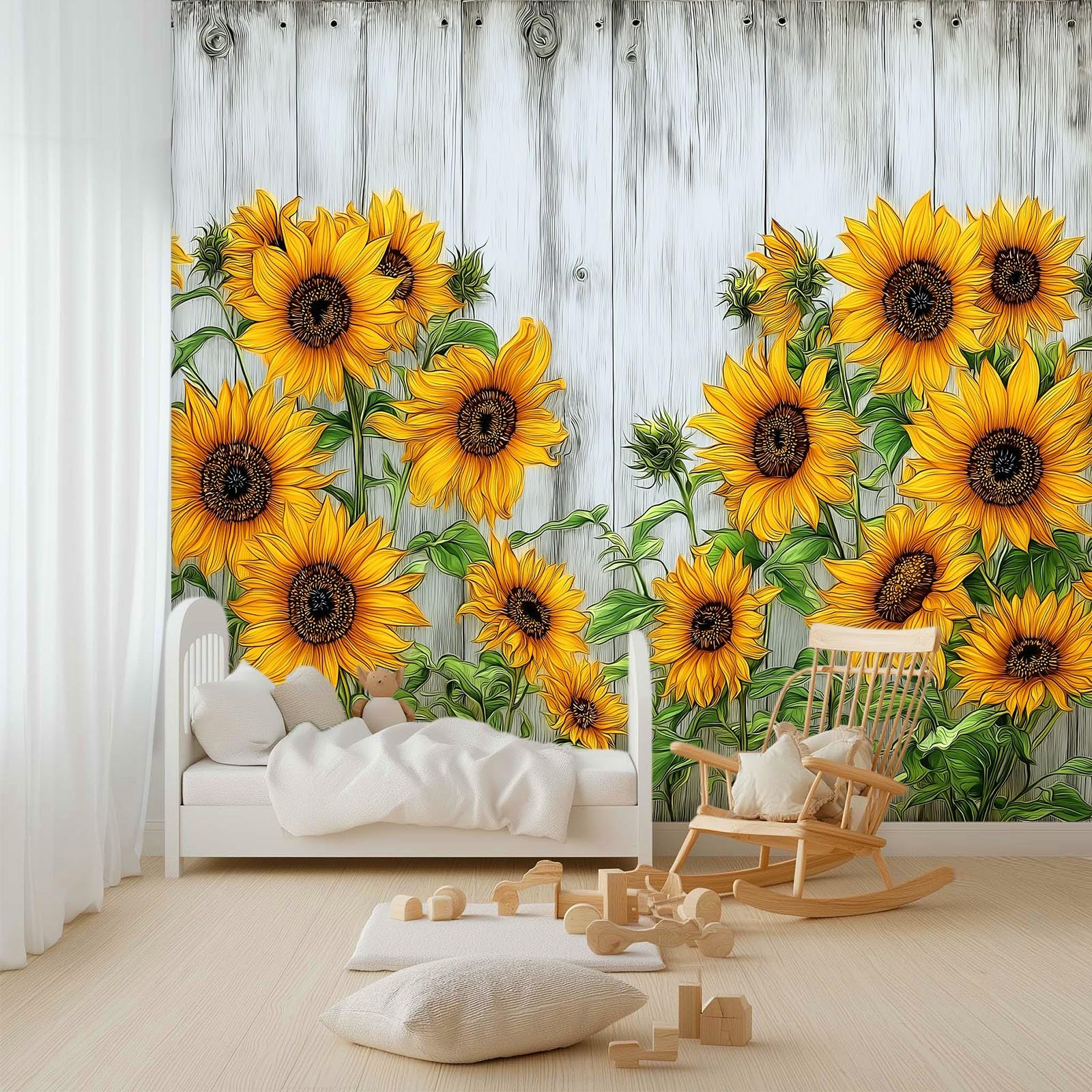 Tapeta z włókniny w stylu retro, słonecznik, deska drewniana, wiejskie kwiaty, 300 x 210 cm, z efektem 3D, fototapeta - nowoczesna tapeta ścienna, tapeta ścienna, dekoracja ścienna do salonu, sypialni