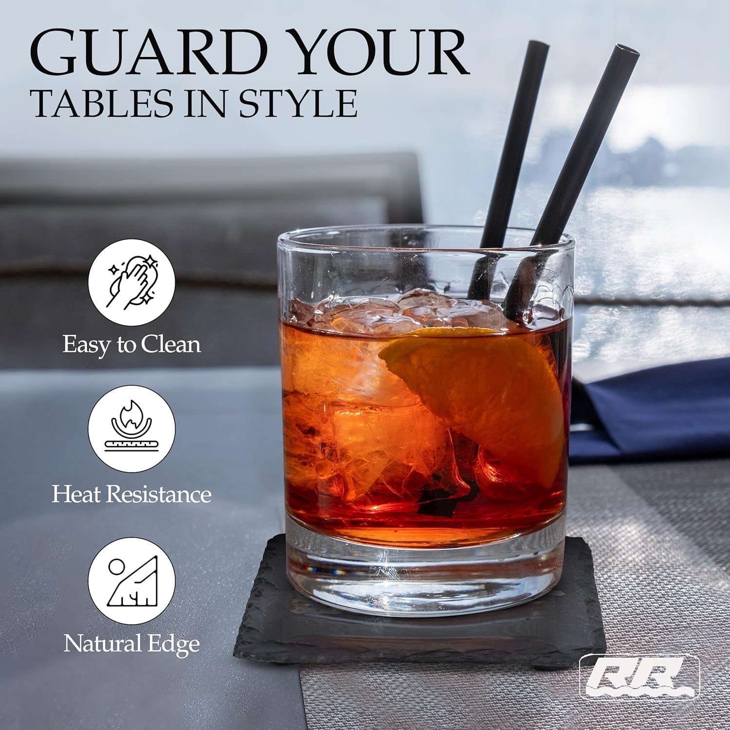 Rogue River Tactical Slate Coaster 4 Pack Gift Set Patriotic Tattered USA Flag Drink Coaster Set Gift United States American Flag We The People Constitution Bar Kitchen Home Stone Coasters - Image 3