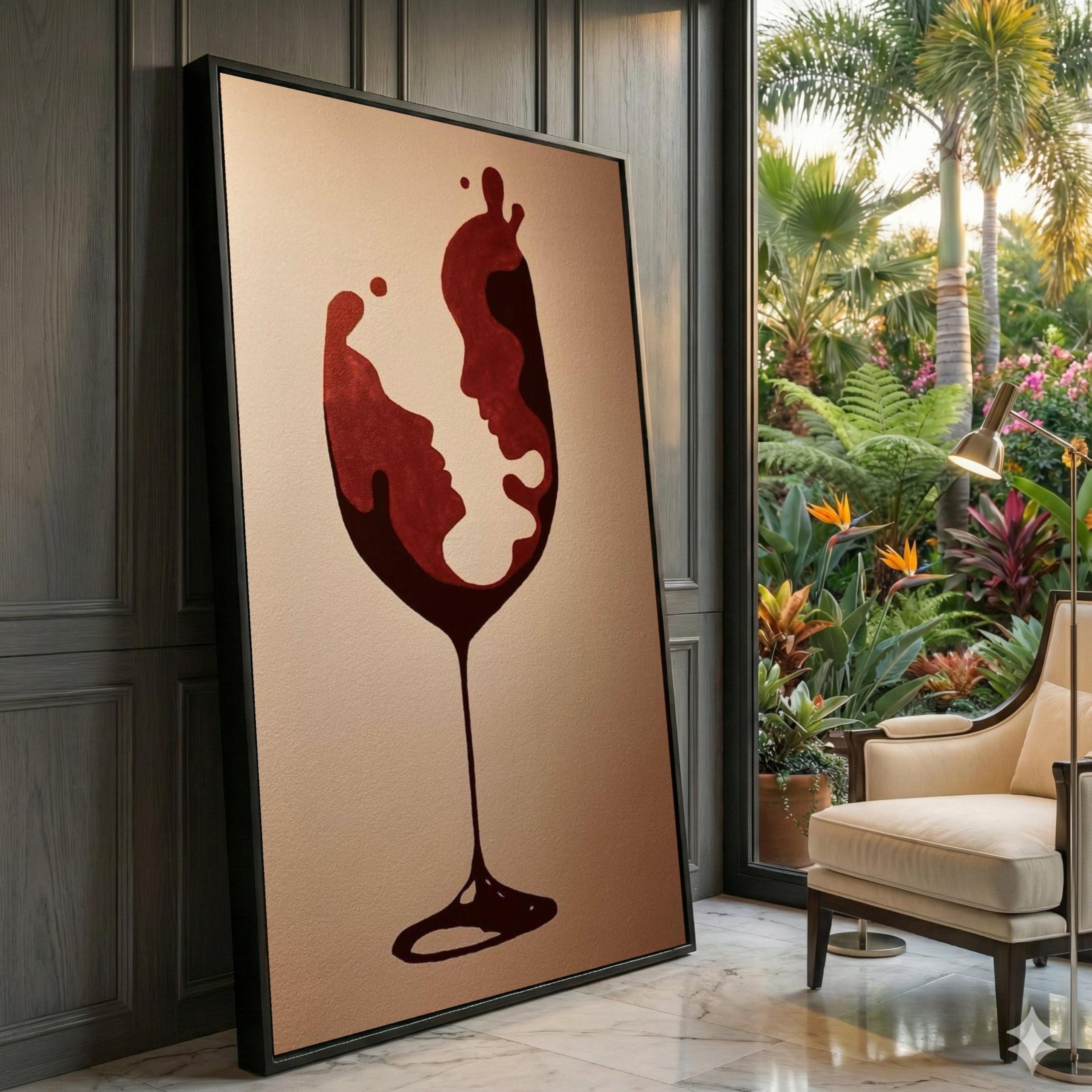 XINBAO Romantic Wine Glass Silhouette Canvas, Couple Faces Art, Abstract Red Wine Wall Decor, Home Decoration,Modern Love Print(40x70cm/Frameless)