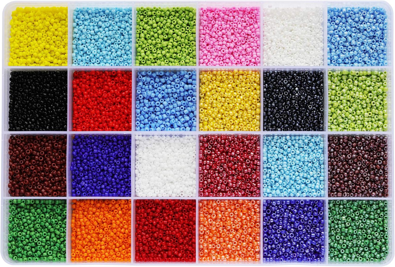 Size 12/0 Glass Seed Beads About 20000 pcs in Box 24 Color, 2mm Opaque Colors Craft Seed Beads for Making Earring Bracelets Necklace