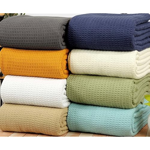 Luxury 100% Cotton Blanket - Soft Blankets Queen Size for Bed, Sofa & Couch - Breathable Blanket for Summer - All Season Cotton Thermal Blanket (Khaki, Queen)