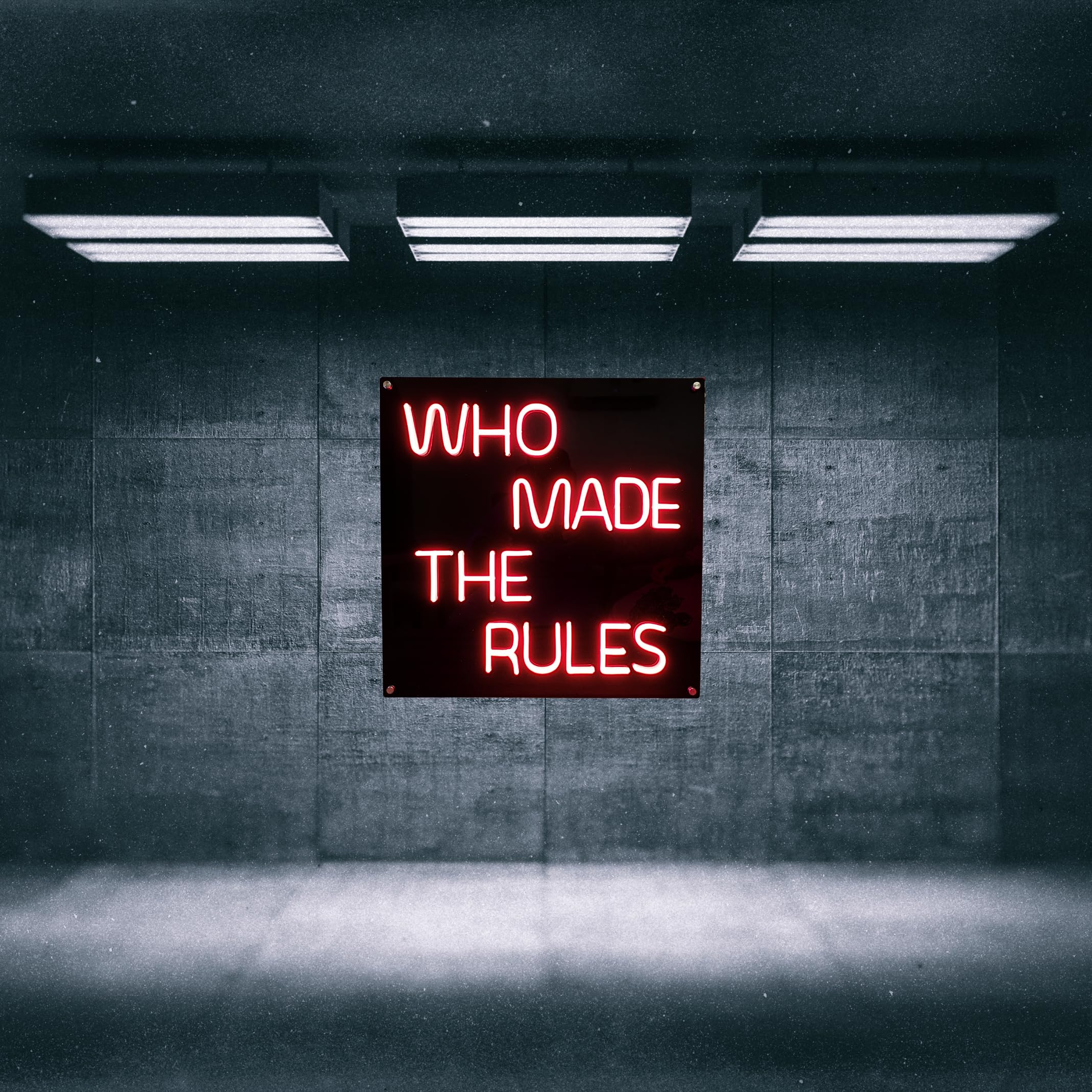 Glow Getter Led Neon Frame Who Made the Rules Wall Decor with Power Adapter in Red Color Size 19.6 x 19.6in