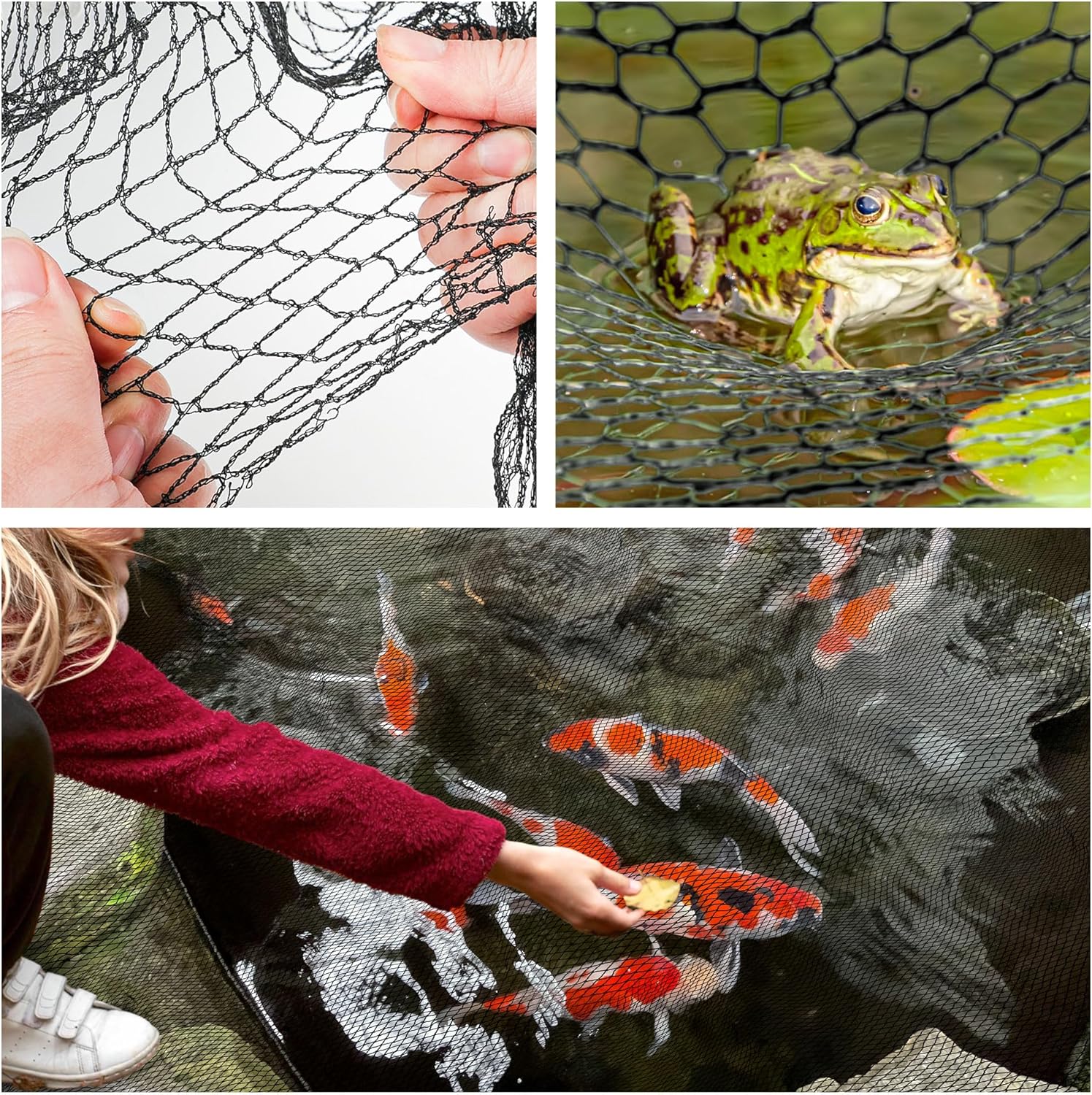 Pond Netting Kit 10 x 10 ft & 10 x 20 ft - Heavy Duty HDPE Fine Mesh Net for Koi Ponds - Protects Fish from Raccoons and Herons - Includes Stakes & Zip Ties (20 * 20FT)