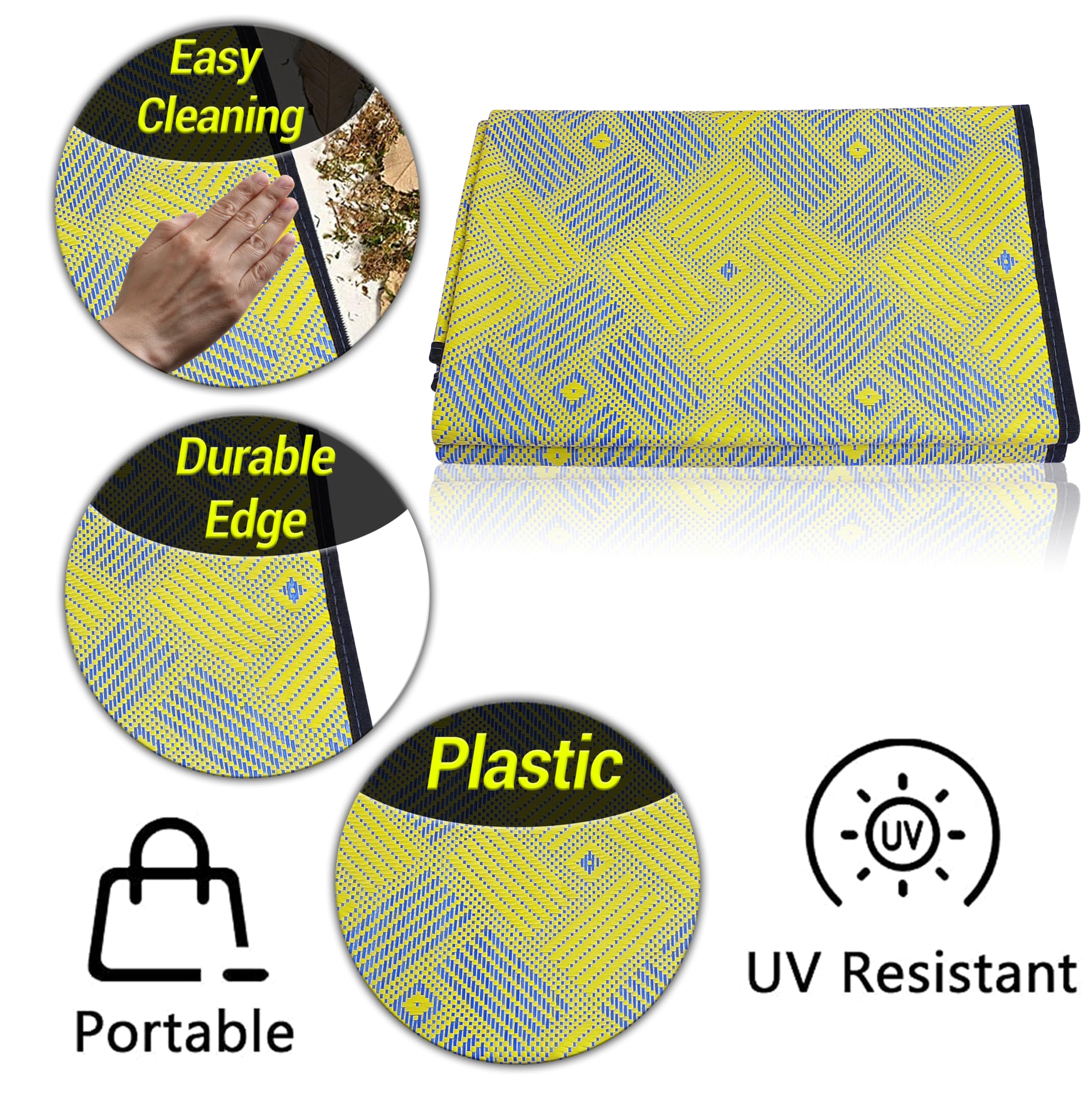 ARSUK Tappeto da Esterno in Plastica (210x150 cm) – Tappeto per Patio, Giardino, Spiaggia, Campeggio, Balcone, Terrazza, Cortile, Veranda – Lavabile, Portatile, Confortevole, Resistente e Anti-UV