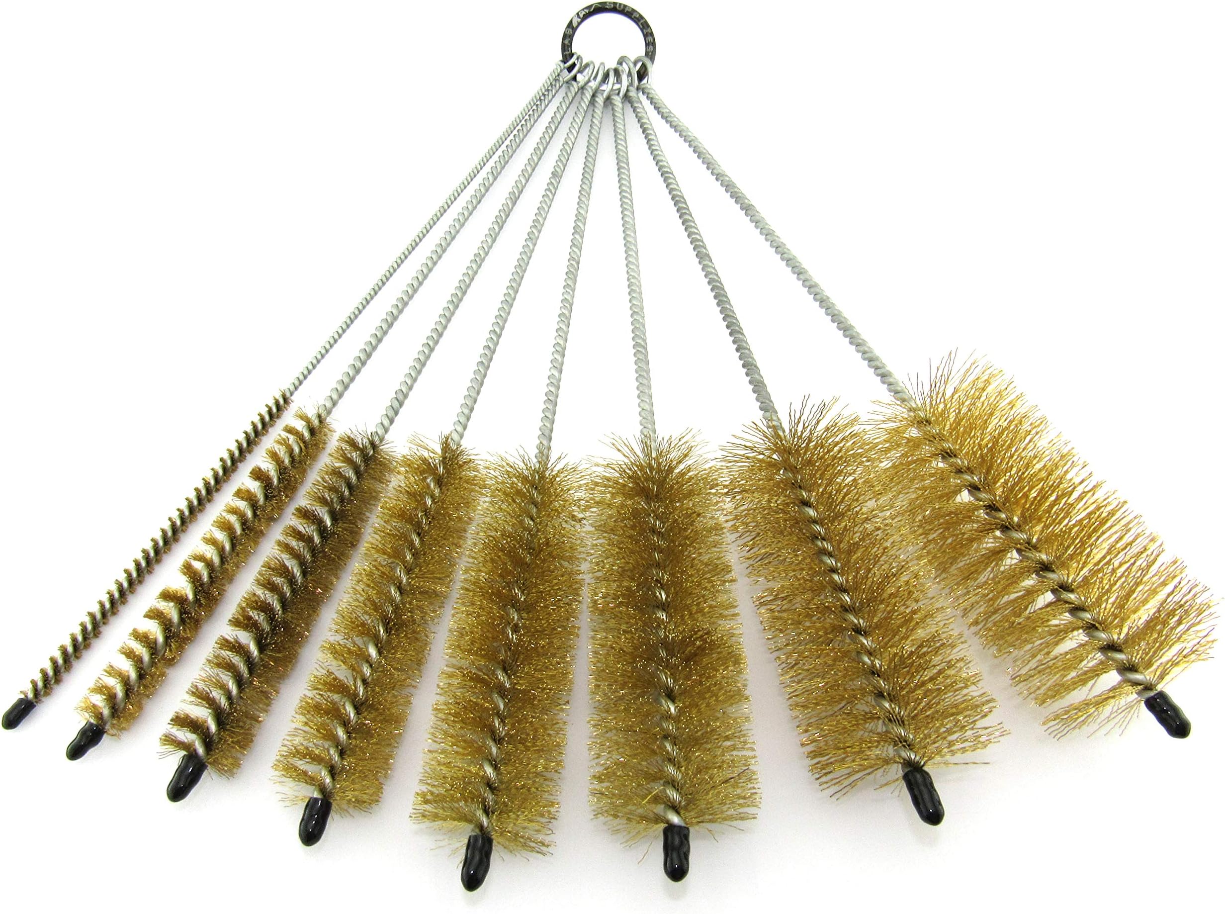 12 Inch Pipe Cleaning Brush Set with Brass Bristles, 8 Piece Variety Pack | for Auto Parts, Bottles, Guns, Tubes, etc.
