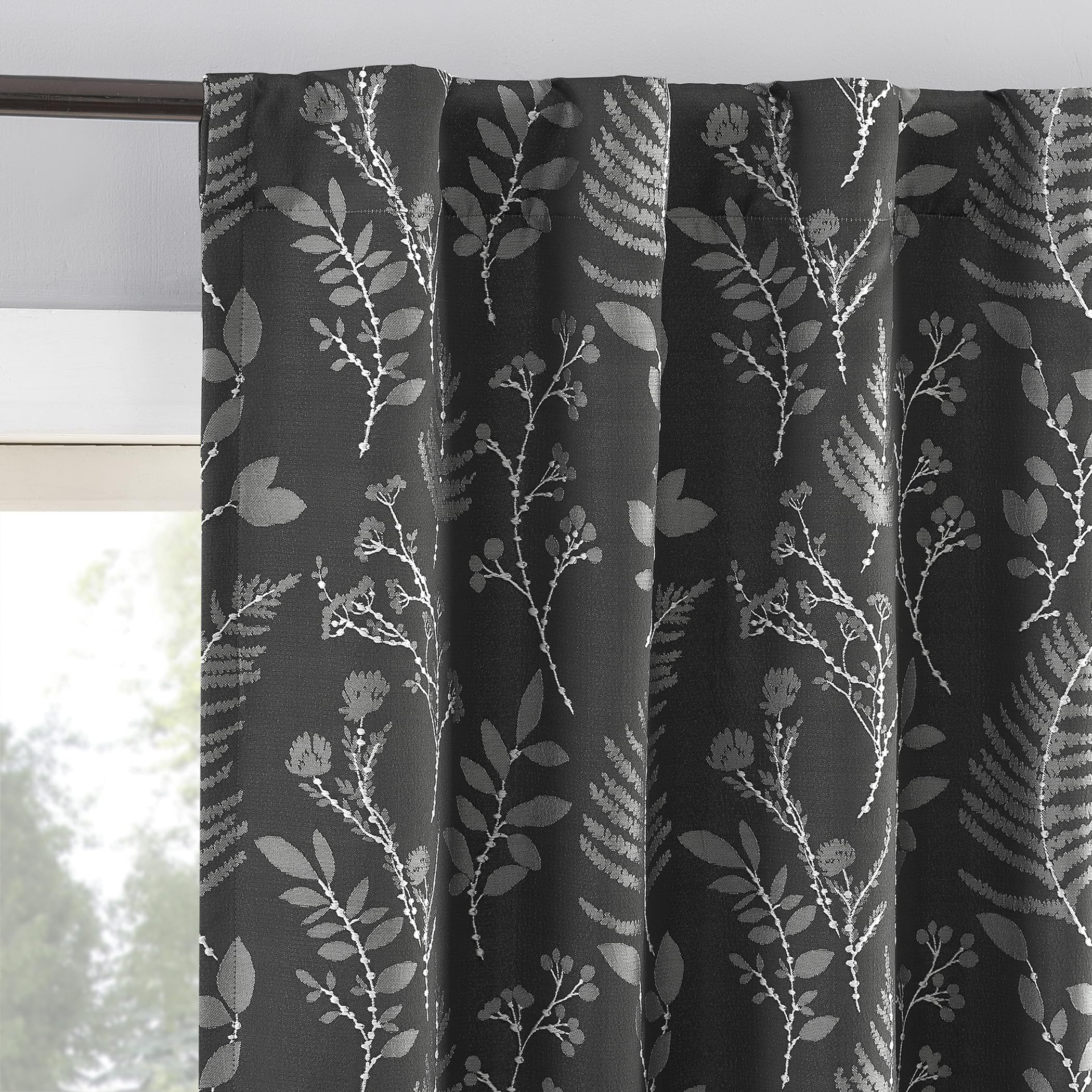 Sun Zero Ambridge 2-Pack Embroidered Botanical Leaf Pleated curtain
