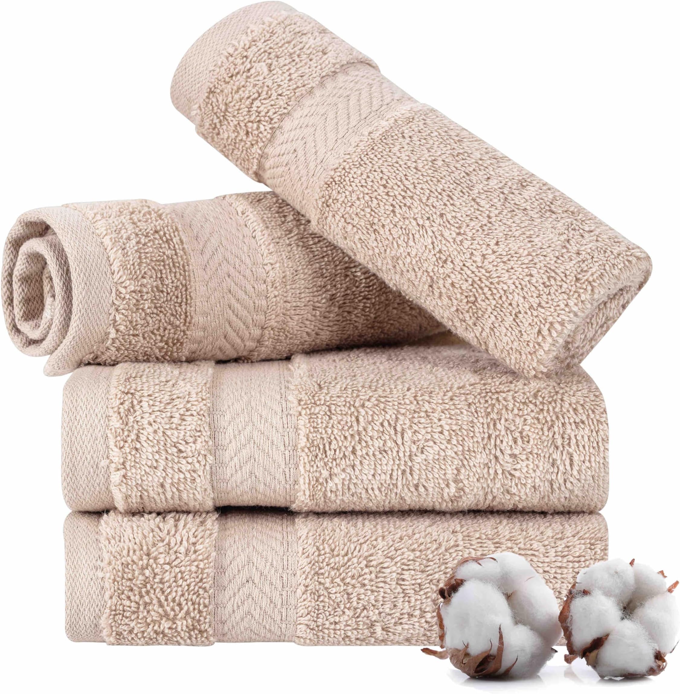 TEXTILOMWashcloths for Body and Face – Hotel and Spa Quality & Soft & Absorbent & Quick Dry Wash Cloths for Your Body – 100% Turkish Cotton Wash Clothes Towel Set of 4 (13 x 13 inches) - Beige