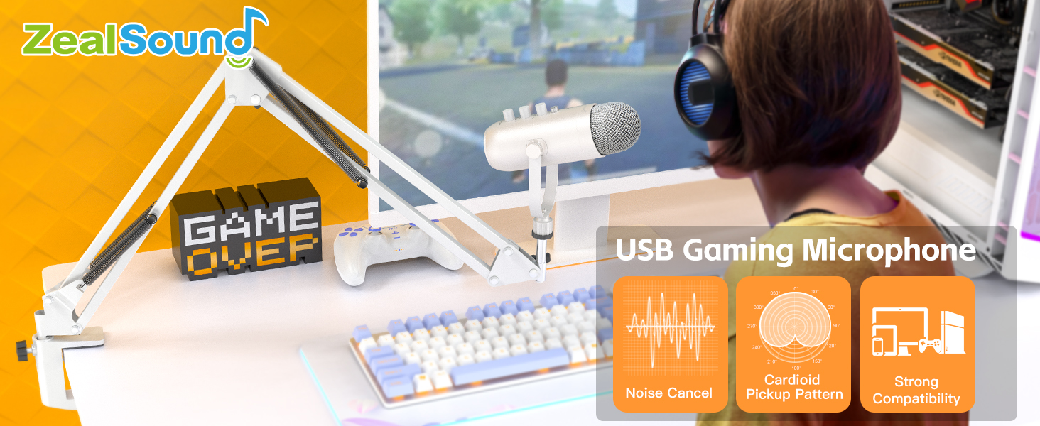 ZealSound RGB Microphone Arm, Fully Adjustable Microphone Stand with Dynamic RGB Light Effects and 5/8 Adapter, Table Microphone Arm for QuadCast, Blue Yeti, Snowball, SM7B and Other Microphones