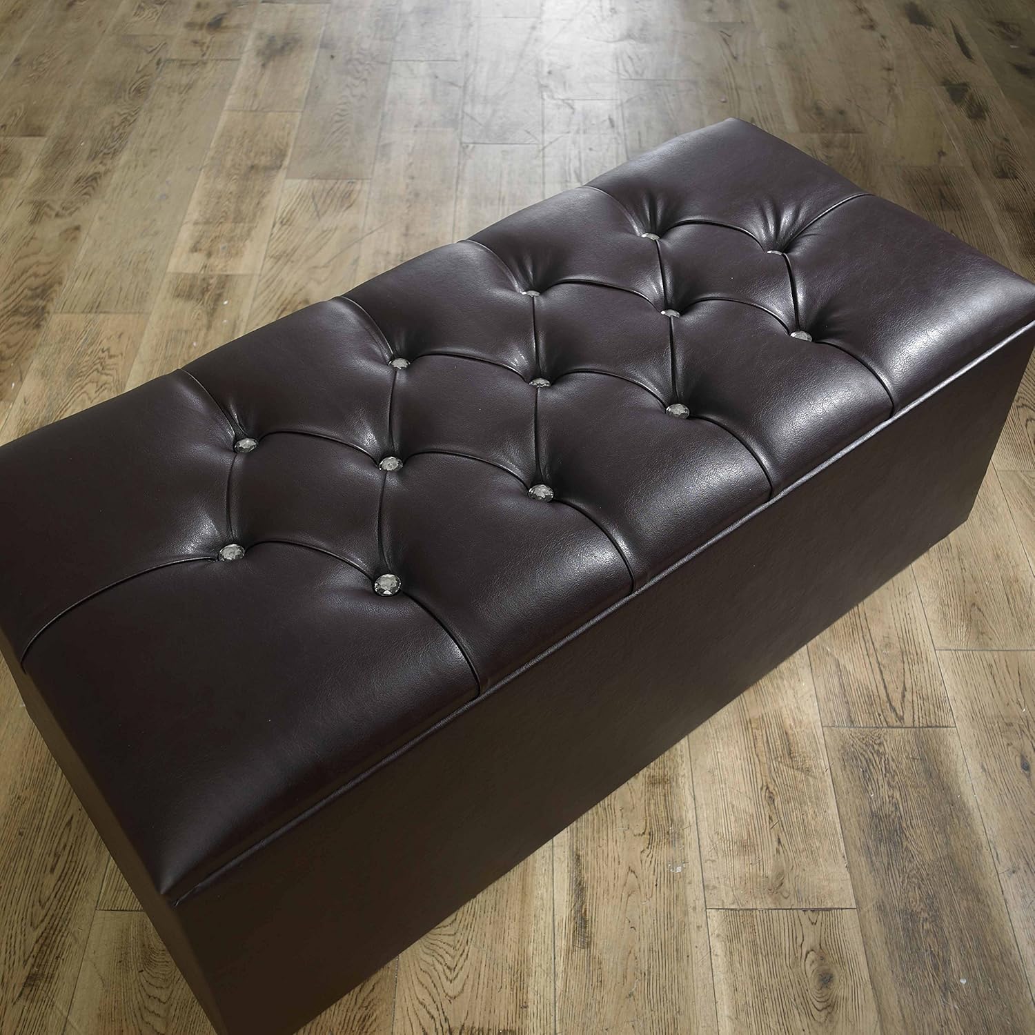 Living Room Furniture BLACK CROWN FAUX LEATHER DIAMANTE OTTOMAN TOY STORAGE BLANKET BOX