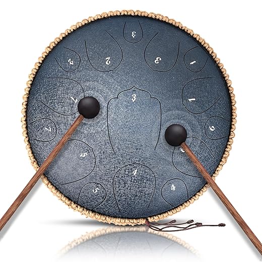 Steel Tongue Drum- 15 Note 14 Inches D-key Tongue Drum Percussion Instruments - Hand Pan Drum with Music Book for Meditation Entertainment Musical Education Concert Mind Healing Yoga