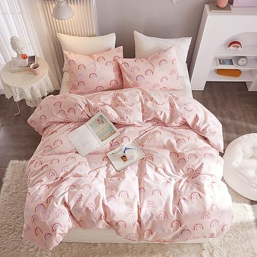 Miniatura 2 de Ivellow Juego de funda de edredón tamaño Queen, 100% algodón, color rosa arcoíris, funda de edredón para niñas, lindo juego de ropa de cama kawaii