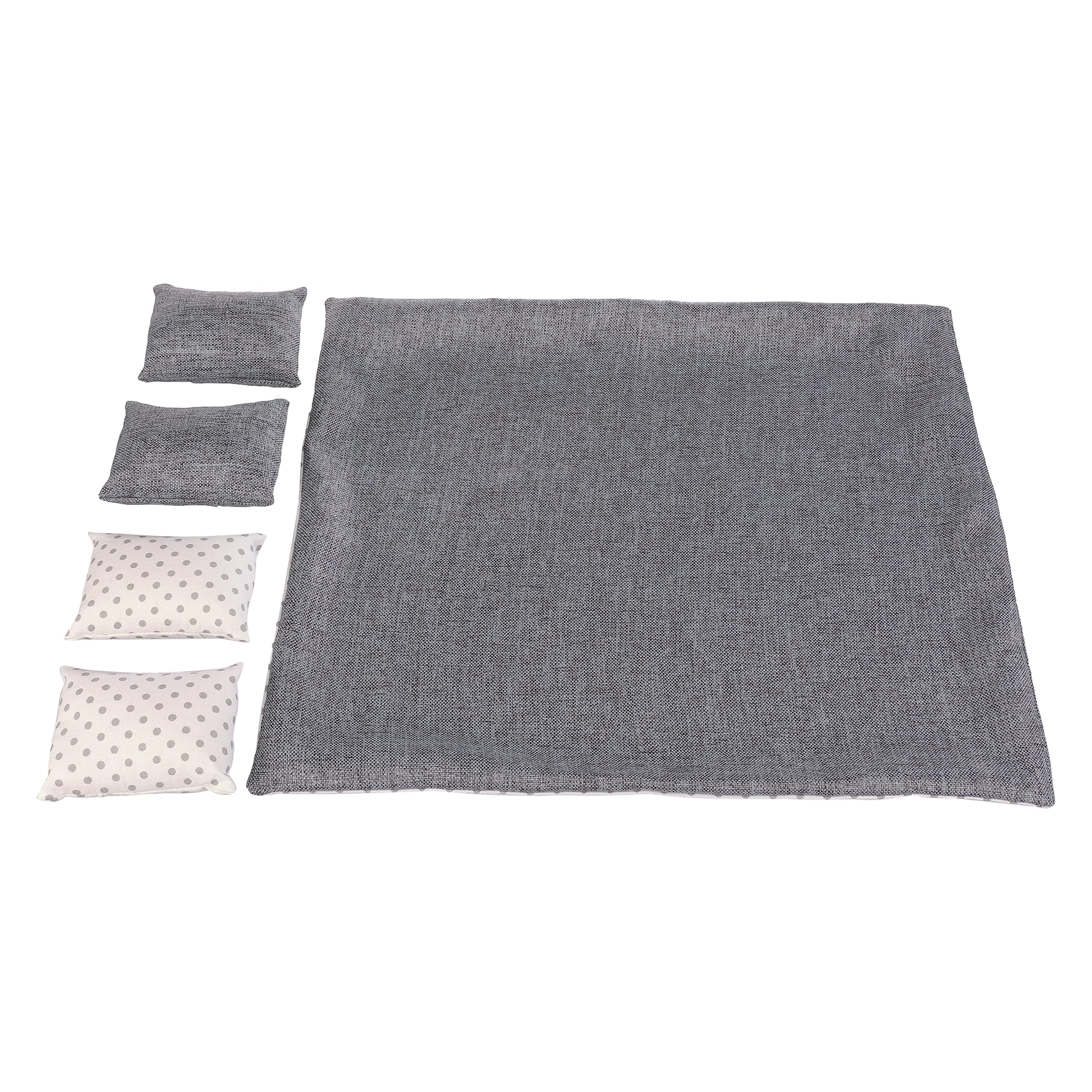 Dollhouse Bedding, 5 Piece Set with Comforter & Pillows, Blanket, Realistic Bedroom Accessories for 12 inch Dolls, 1/6 Scale