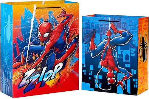 Miniatura 5 de Hallmark Bolsas de regalo de Spider-Man de Marvel (2 bolsas: 1 grande de 13 pulgadas, 1 extra grande de 15 pulgadas) para cumpleaños, Halloween,