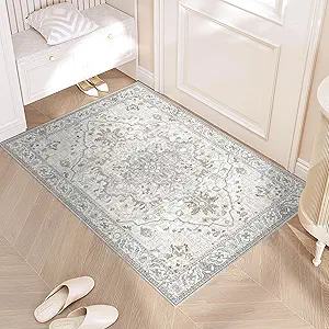 2x3 Small Entryway Doormat 2x3 Front Door Rug Indoor Entrance Kitchen Bathroom Carpet Farmhouse Non Slip Washable Low Pile Floor Carpet, Beige/Multi