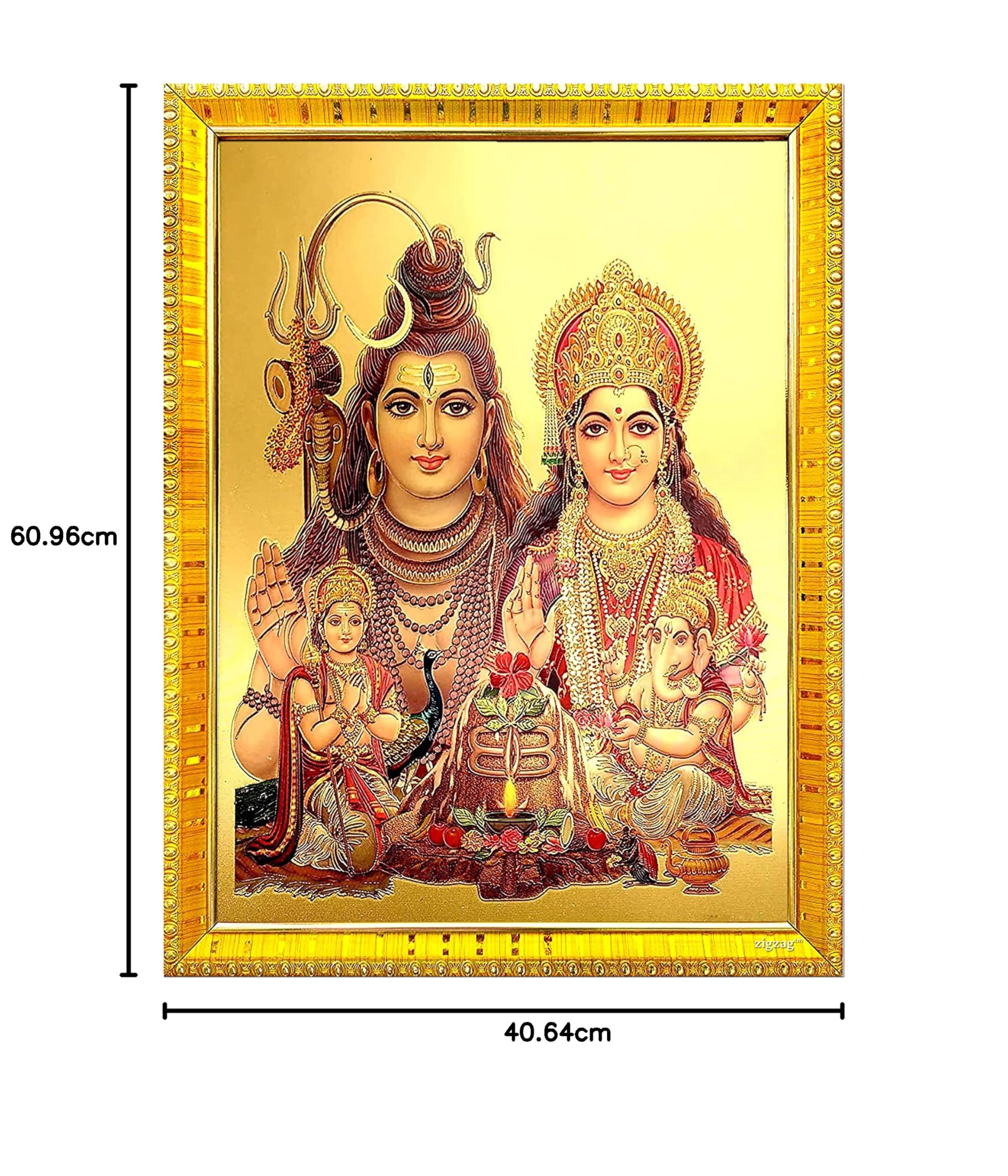zig zag Bogini Bóg Shankar Family Shiva Parvati duża ramka na zdjęcia na ścianę / stół / Pooja rozmiar pokoju duża ramka na zdjęcia (40 x 61 cm, szkło akrylowe), złota