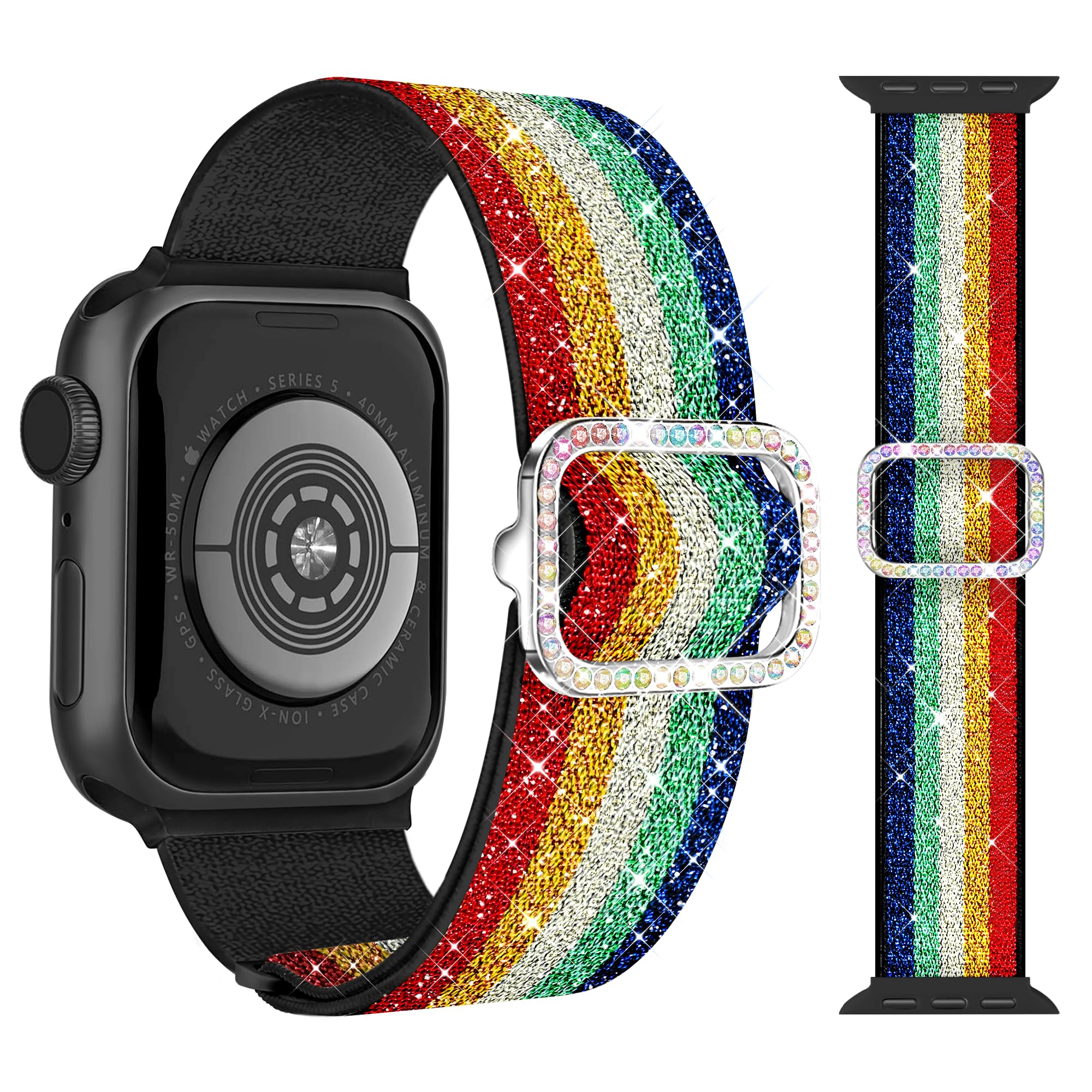 G-ficu Bling Stretchy Band for Apple Watch Bands 46mm 45mm 44mm 49mm 42mm 41mm 40mm 38mm for Women iWatch Bands SE Series 11 10 9 8 7 6 5 4 3 Ultra,