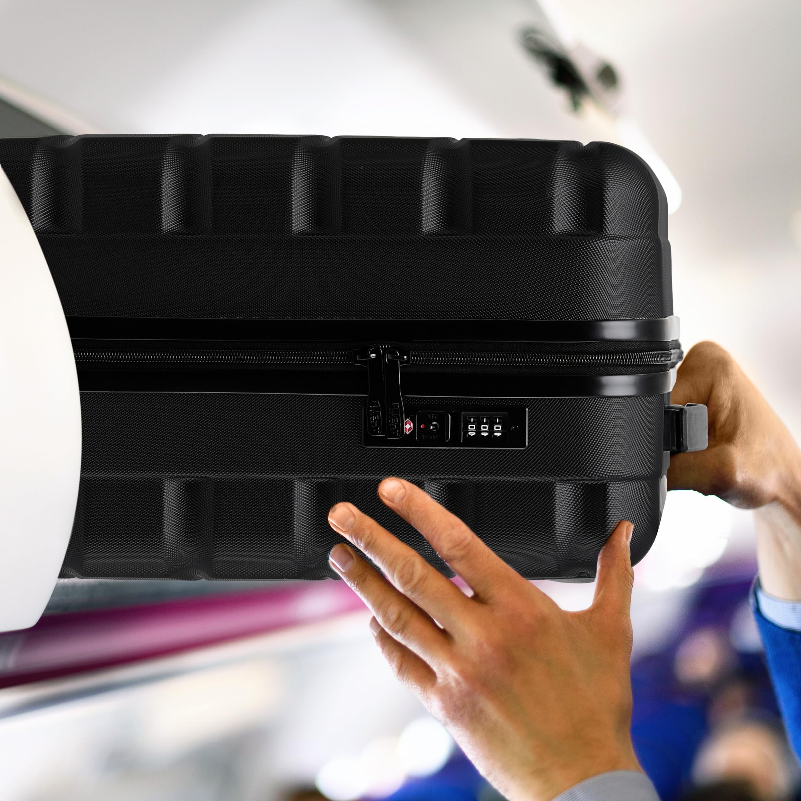 Flight Knight ABS Valigia Cabina Compatibile con Air France, Hop! easyJet, Ryanair E Molti altri! Bagaglio a mano Legere Borsa Cabina con 4 ruote, Nero/Nero, 56x45x25cm (TSA), bagaglio a mano,