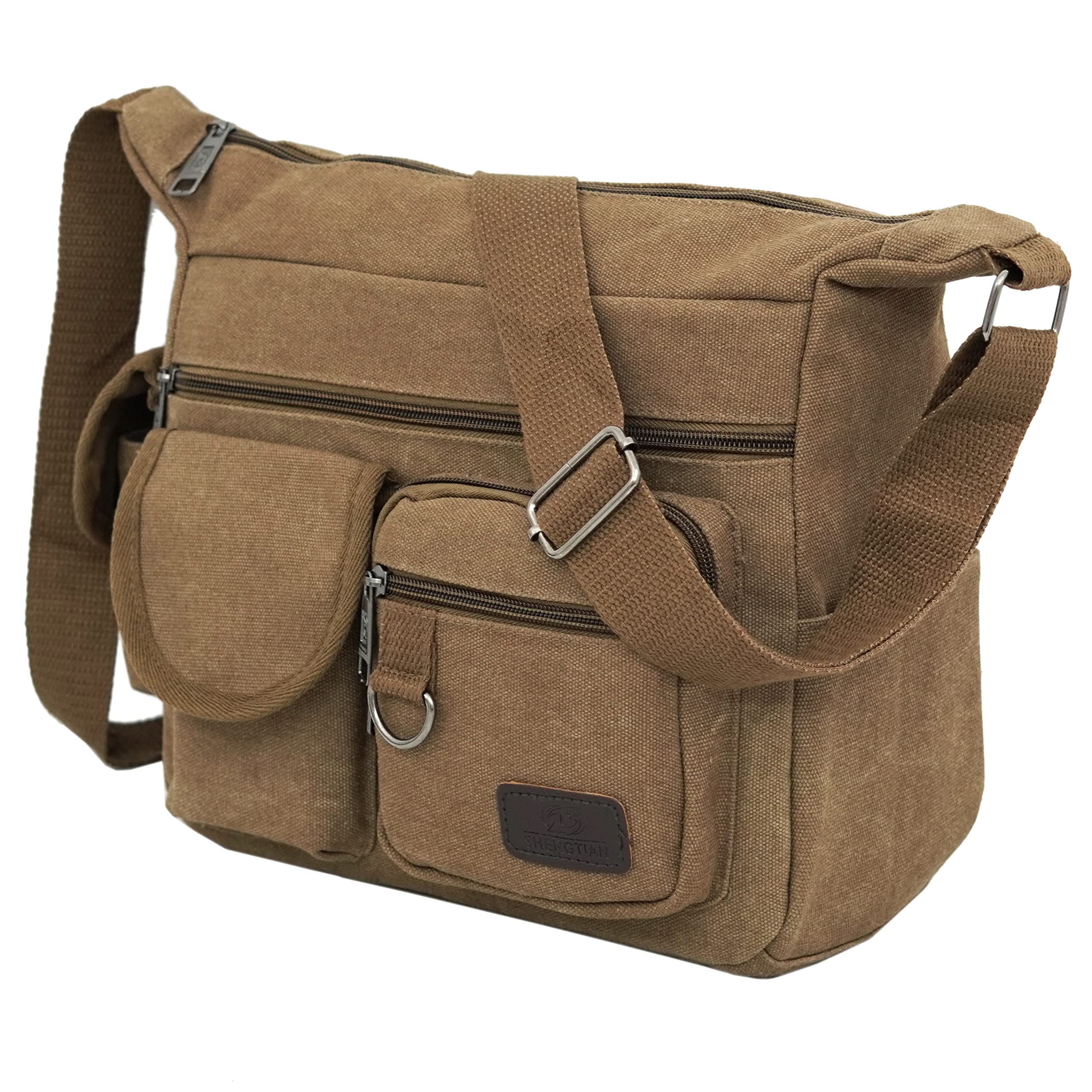 StoriteStylish Small Size Canvas Sling Cross Body Travel Bag for Men Women (29x11.5x22.5cm, Brown), Brown, 20x8.5x25 cm, Casual