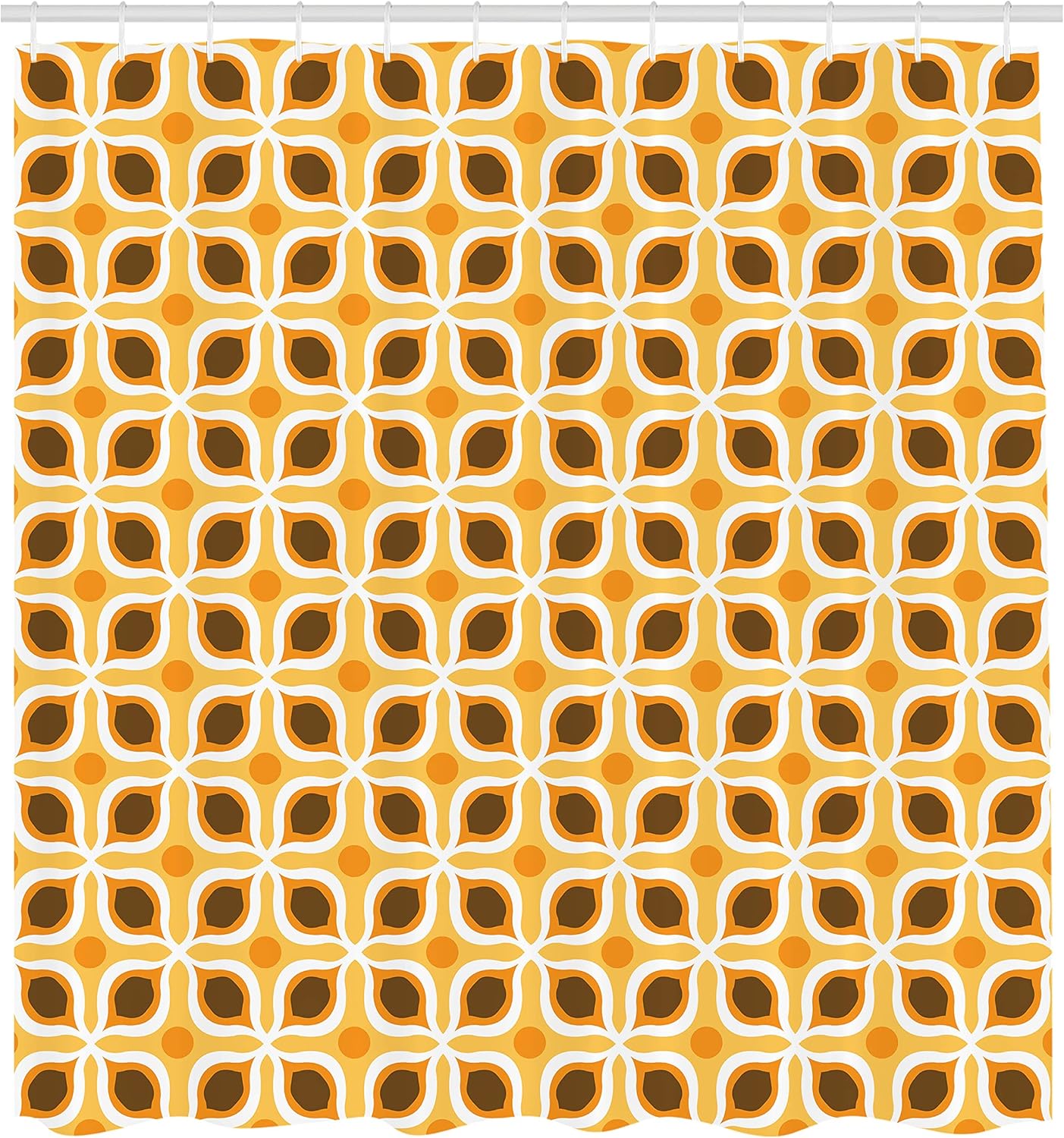 Ambesonne Geometric Shower Curtain, Linked Bold Geometric Shapes 70s Vintage Minimalist Pattern Bohemian Design, Cloth Fabric Bathroom Decor Set with Hooks, 69" W x 70" L, Earth Yellow