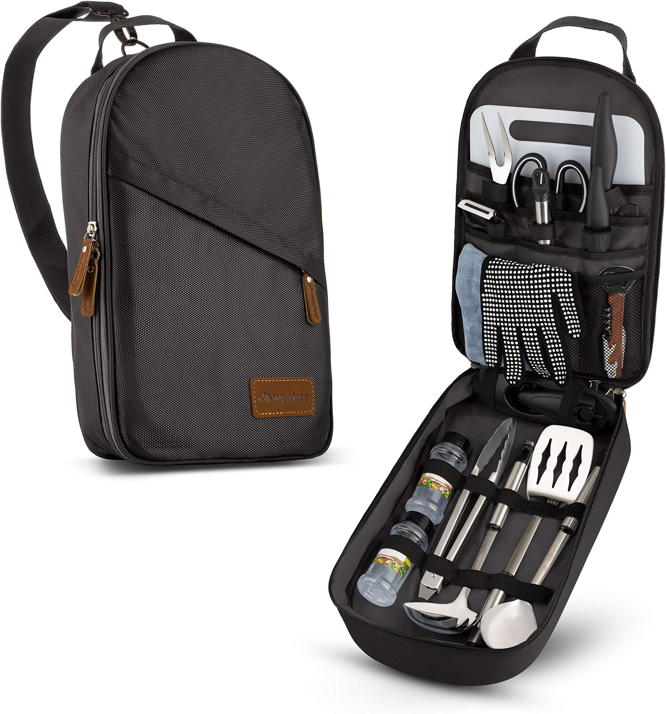 Wealers Camp Kitchen Cooking Utensil Set Travel Organizer Grill Accessories Portable Compact Gear for Backpacking BBQ Camping Hiking Travel Cookware Kit Water Resistant Case