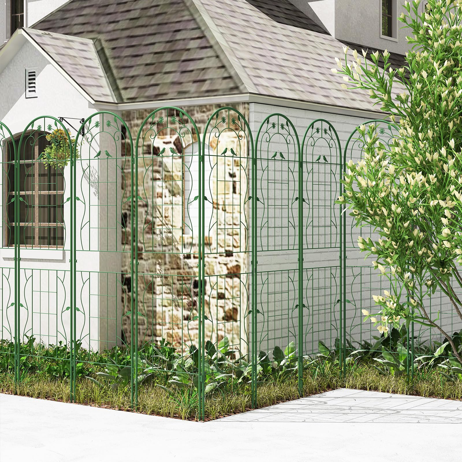COSTWAY Traliccio da Giardino in Metallo 180 x 50 CM, 4 Pannello di Recinzione Antiruggine per Piante Rampicanti, Rose e Verdure, Decorazione Esterna per Giardino, Cortile, Patio (Verde)