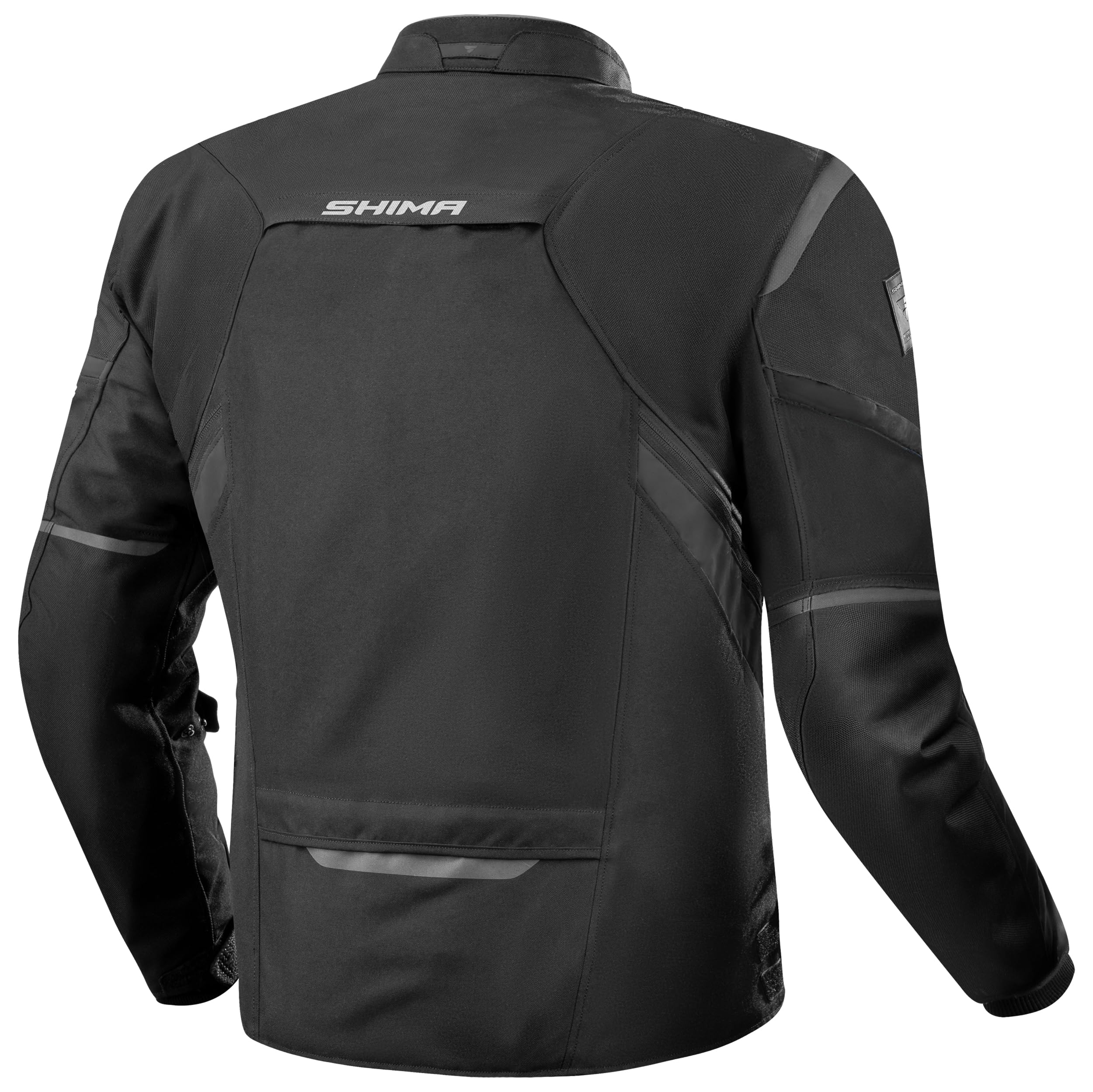 SHIMA RUSH Kurtka motocyklowa męska z ochraniaczami, tekstylny ochraniacz na plecy, wodoszczelna kurtka motocyklowa, na lato, spodnie motocyklowe, spodnie z siateczki (czarna, męska, kurtka ochronna,