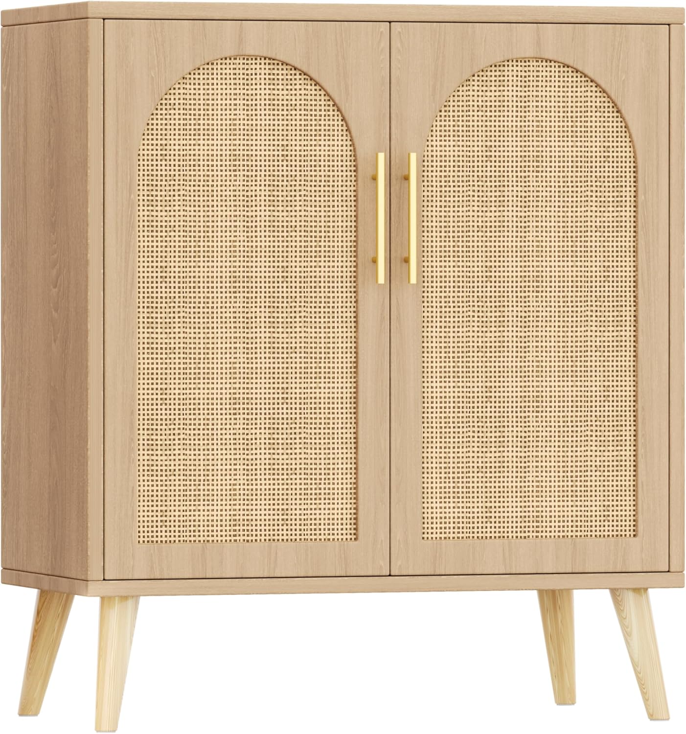 Keehusux Rattan Buffet Cabinet with Storage Doors, Adjustable Shelf & Solid Wood Legs - Boho Sideboard for Kitchen, Dining Room, Natural