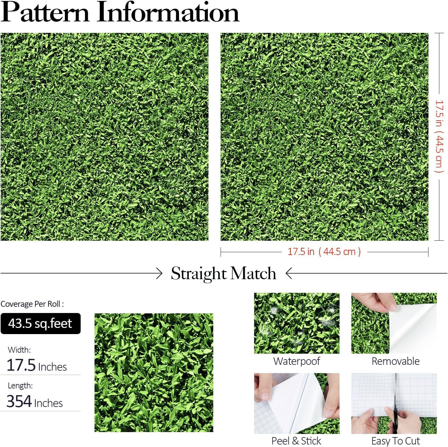 FunStick 44.5CM×9M Papel Pintado Verde Hojas de Hierba Vinilo Adhesivo Muebles Dormitorio Impermeable Papel Adhesivo Pared Verde Vinilos de Pared Decorativos Dormitorio Salon Hojas de Hierba Bricolaje