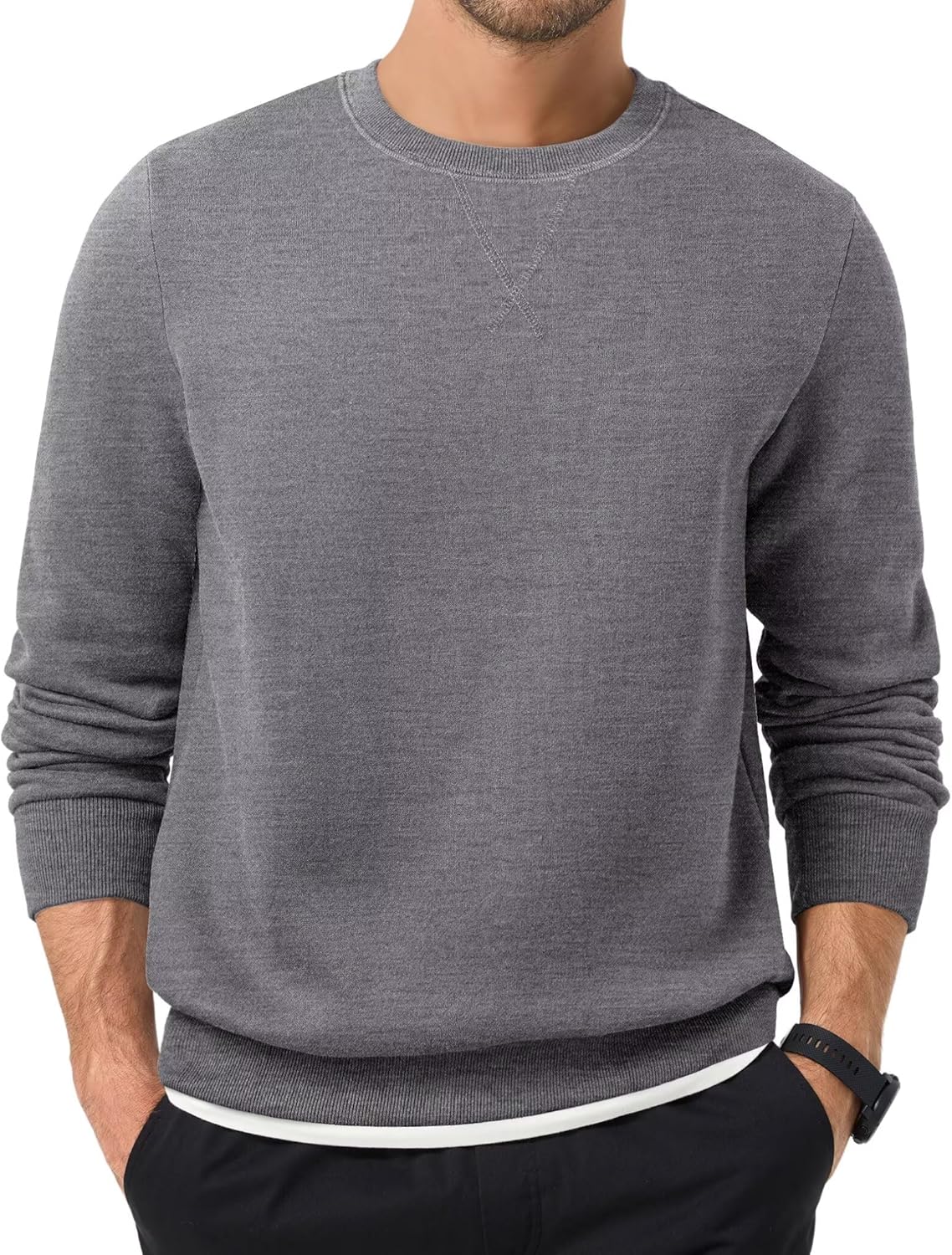 Men's Crewneck Sweatshirts Soild Color Fall Warm Fleece Sweaters Long Sleeve Casual Pullover Shirt