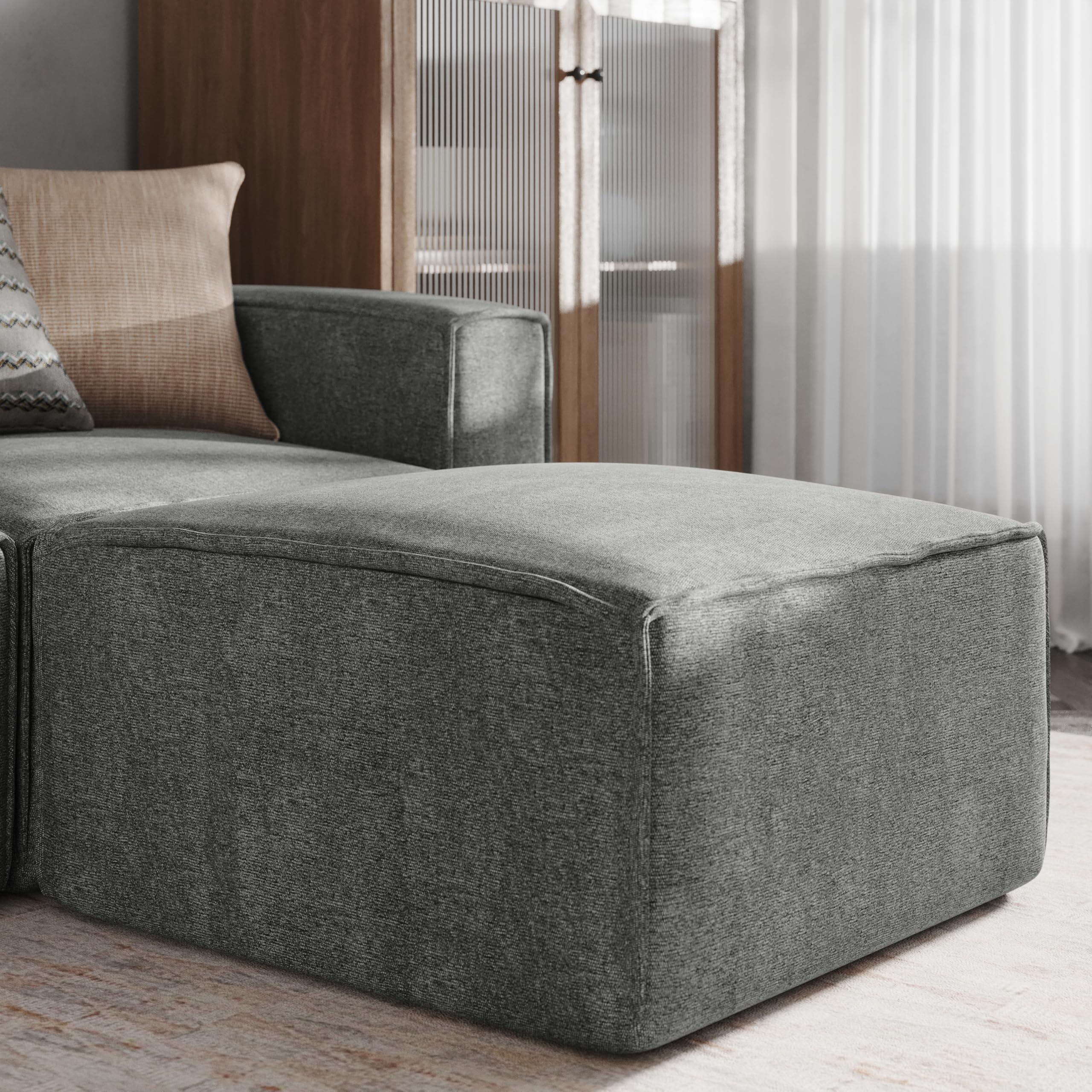 EMMA + OLIVER Farmount Modular Ottoman for Sectional Sofa, Modular Footrest, Dark Gray