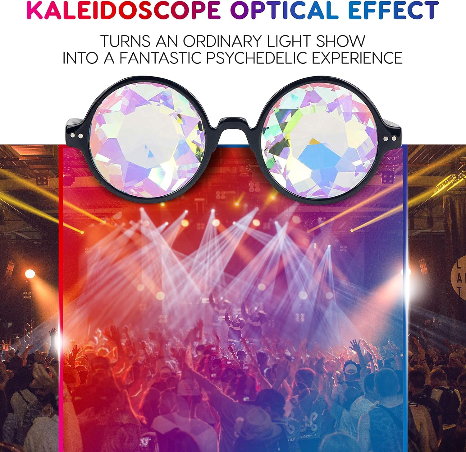 SoJourner Bags Kaleidoscope Glasses - Trippy Psychedelic Rave Goggles - Funky Prism Glasses For Raves - Festival Accessories