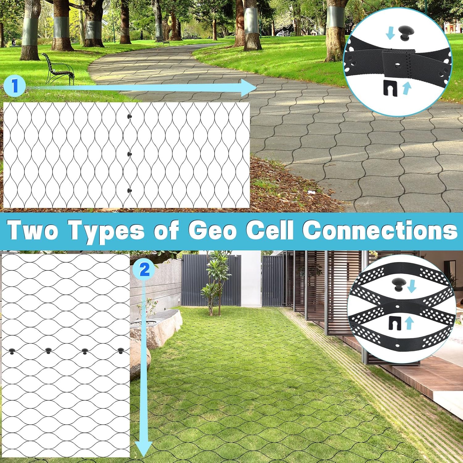 Gravel Grid 33ft X 4ft, 2" Thick Gravel Stabilizer Grid for Pavers Base, Geogrid 1900 Lbs/Sq Ft Load with 40 Geocell Accessories & Gloves for Driveway Parking Ground Walkway Dirt Locker Slope