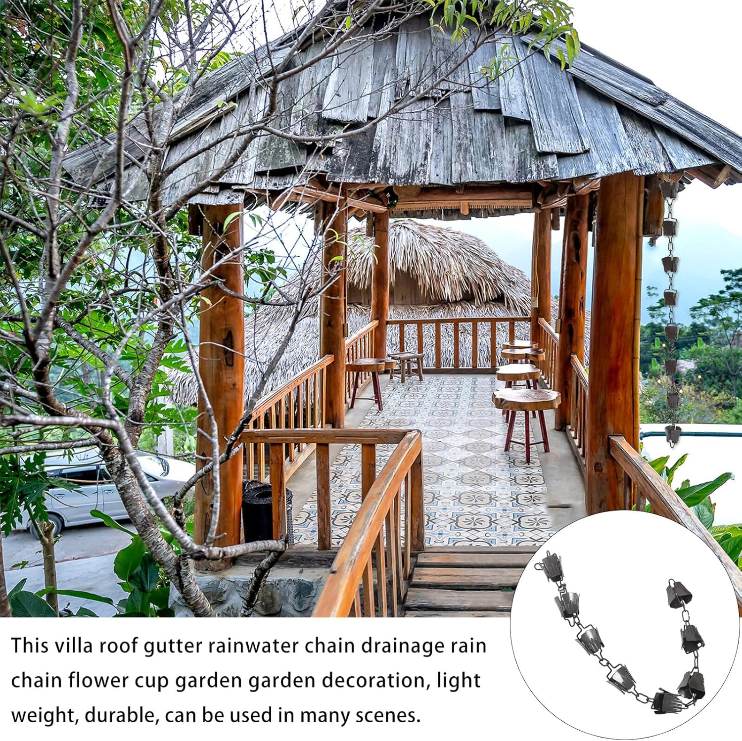 TEHAUX Useful Outdoor Rain Chain for Gutters Japanese Style Balcony Downspout Decor with Cup Petal Design Easy to Install for Homes Temples Gardens and Shops