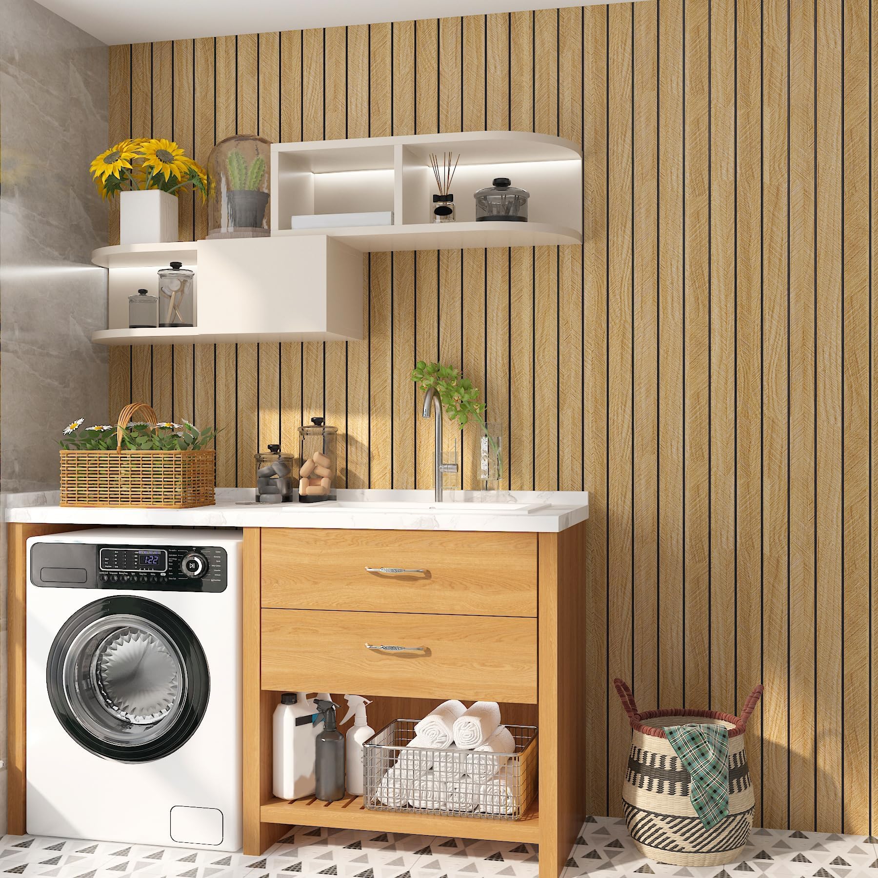 Stickyart Marrone Pannelli Decorativi per Pareti Finto Legno Impermeabile 60cmX500cm Adesivi Murali Soggiorno 3D Pannelli Adesivi Per Pareti Camera da Letto Legno Boiserie Adesiva Soffitto Ufficio