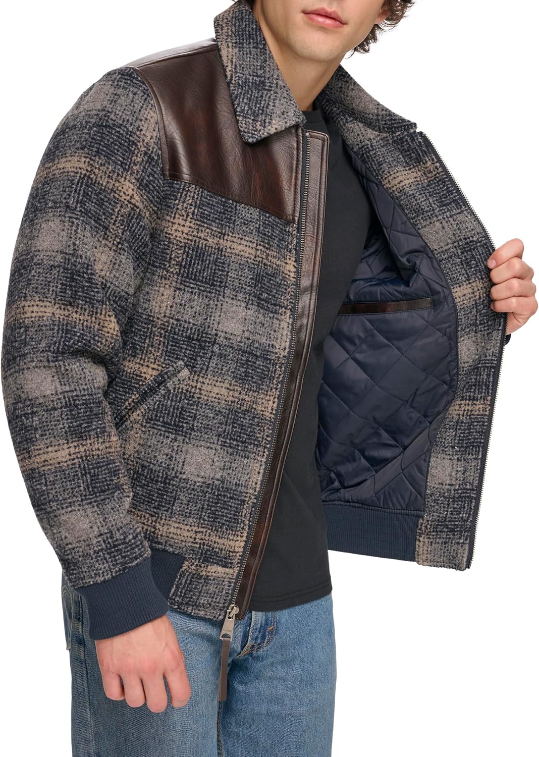 Levi's Men's Mixed Media Western Plaid Bomber Jacket - Image 5